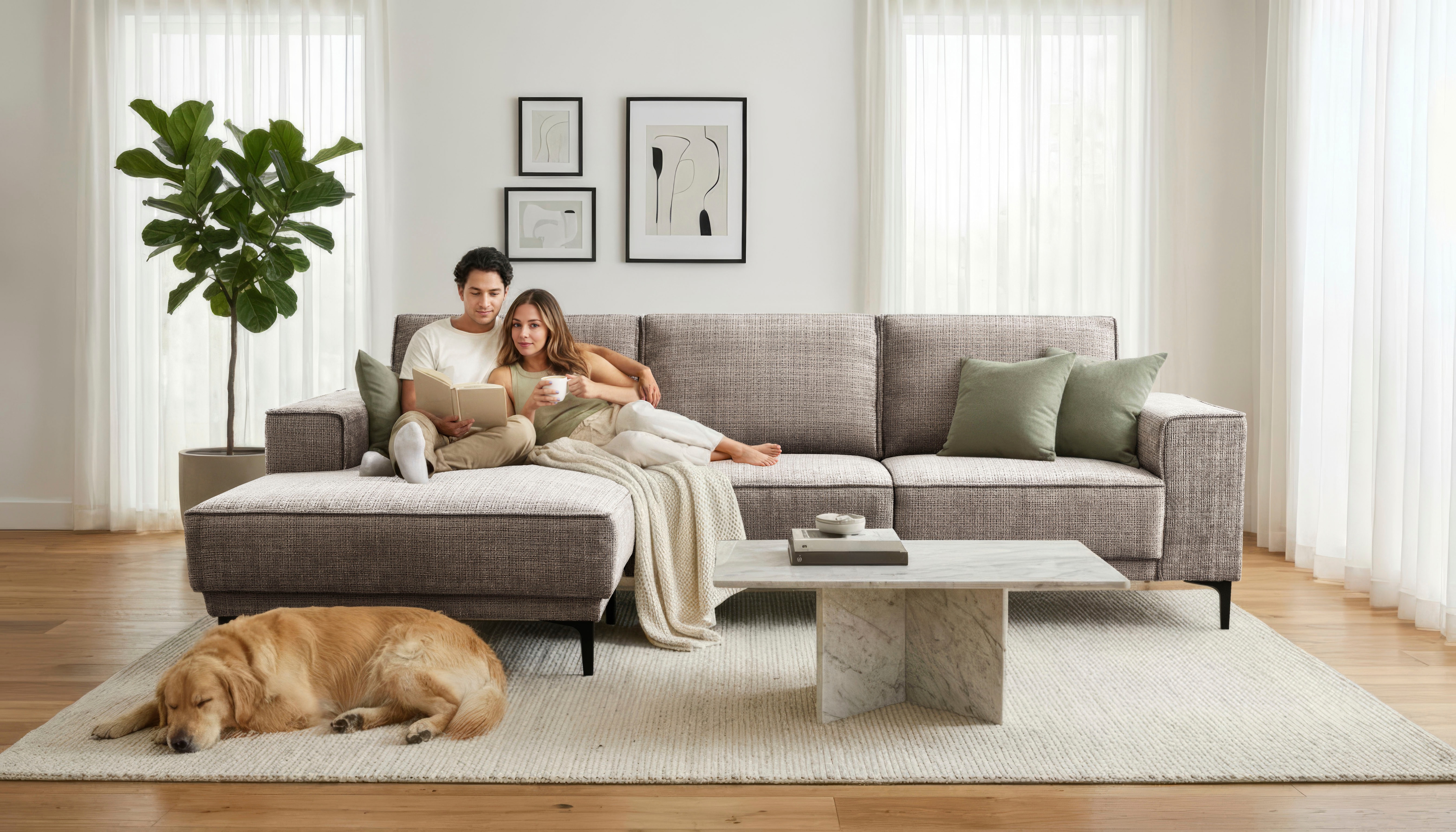 OTTO home Ecksofa "OLAND Chenille L-Form, B: 280 cm, Skandi-Design" L-Form, 280 cm, Wellenunterfederung, Skandi-Design, Metallfüße