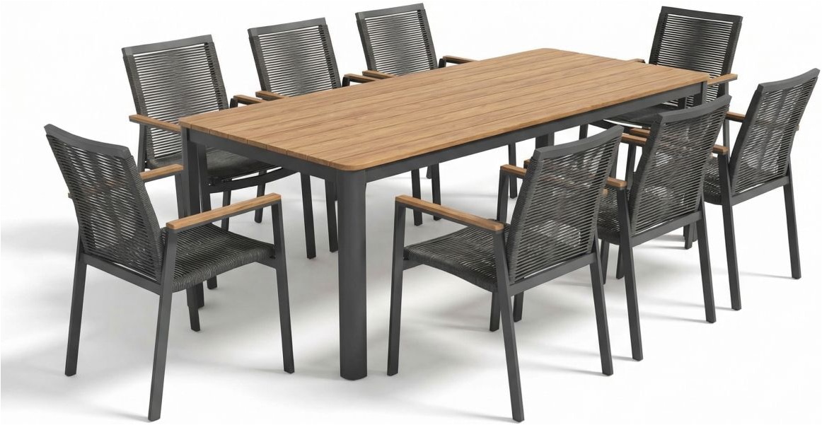 Ambiente Haus Garten-Essgruppe "Garten 8er Set 220x95cm grau" Set, 9 tlg.