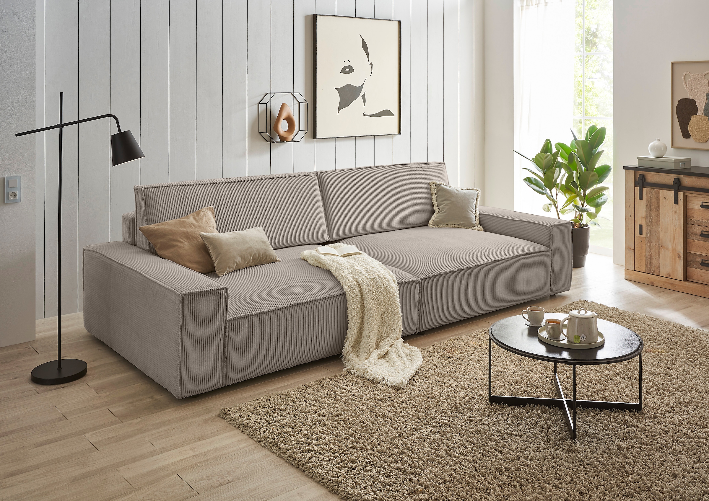 OTTO home Big-Sofa »SHERWOOD XXL Cord, Big-Sofa (316cm), extra tiefe Sitzfläche 95 cm« bequemer Sitzkomfort, Cord u. Leinenoptik, Kedernaht