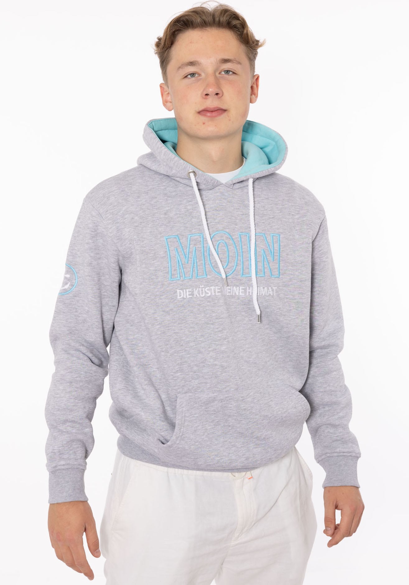 Zwillingsherz Hoodie ""Moin" Herren", mit gesticktem Schriftzug und Ankermotiv am Ärmel