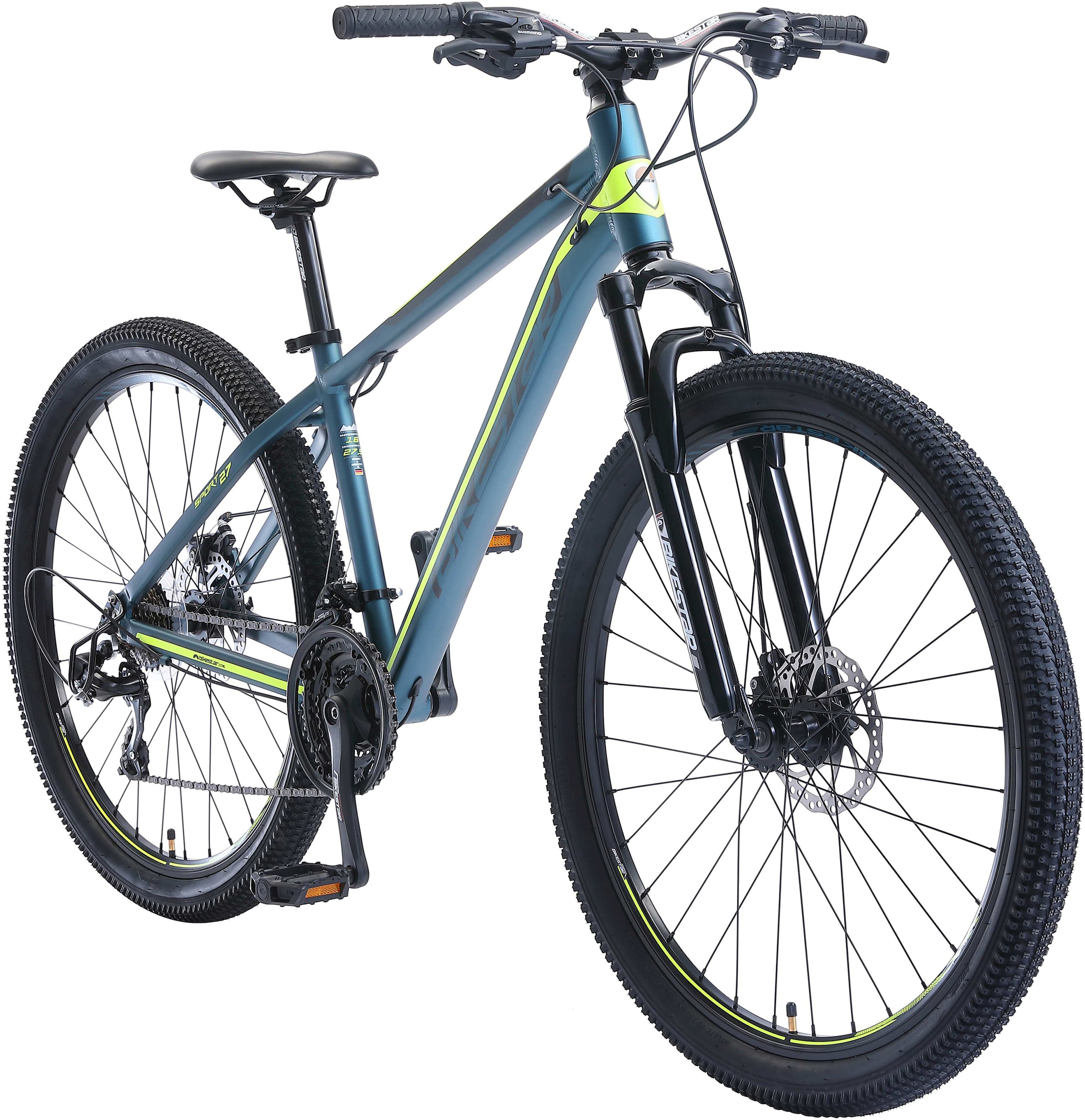 Bikestar Mountainbike, 21 Gang, Shimano, RD-TY300 Schaltwerk, Kettenschaltung, für Damen und Herren, Kettenschaltung