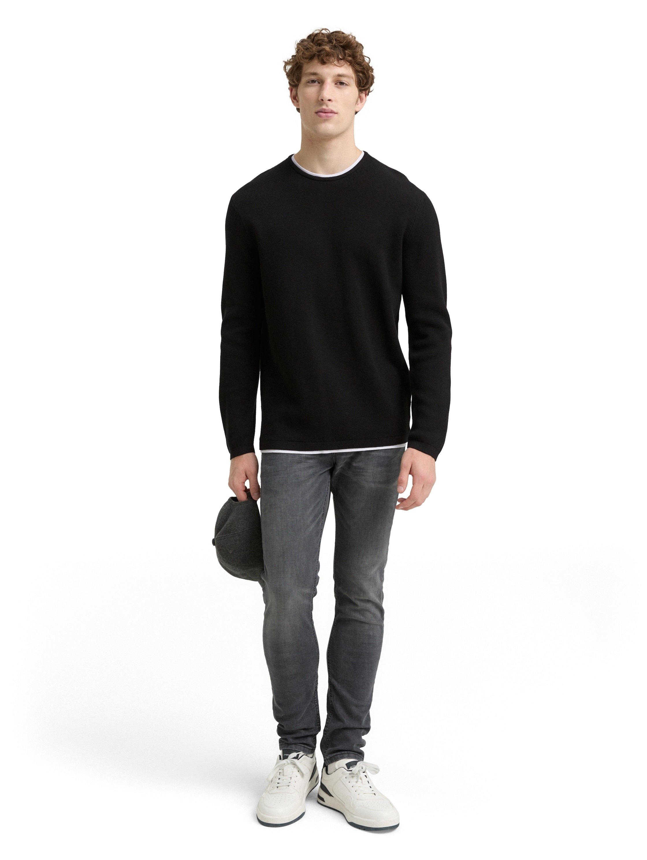 TOM TAILOR Denim Strickpullover, mit 2-in-1 Ausschnitt