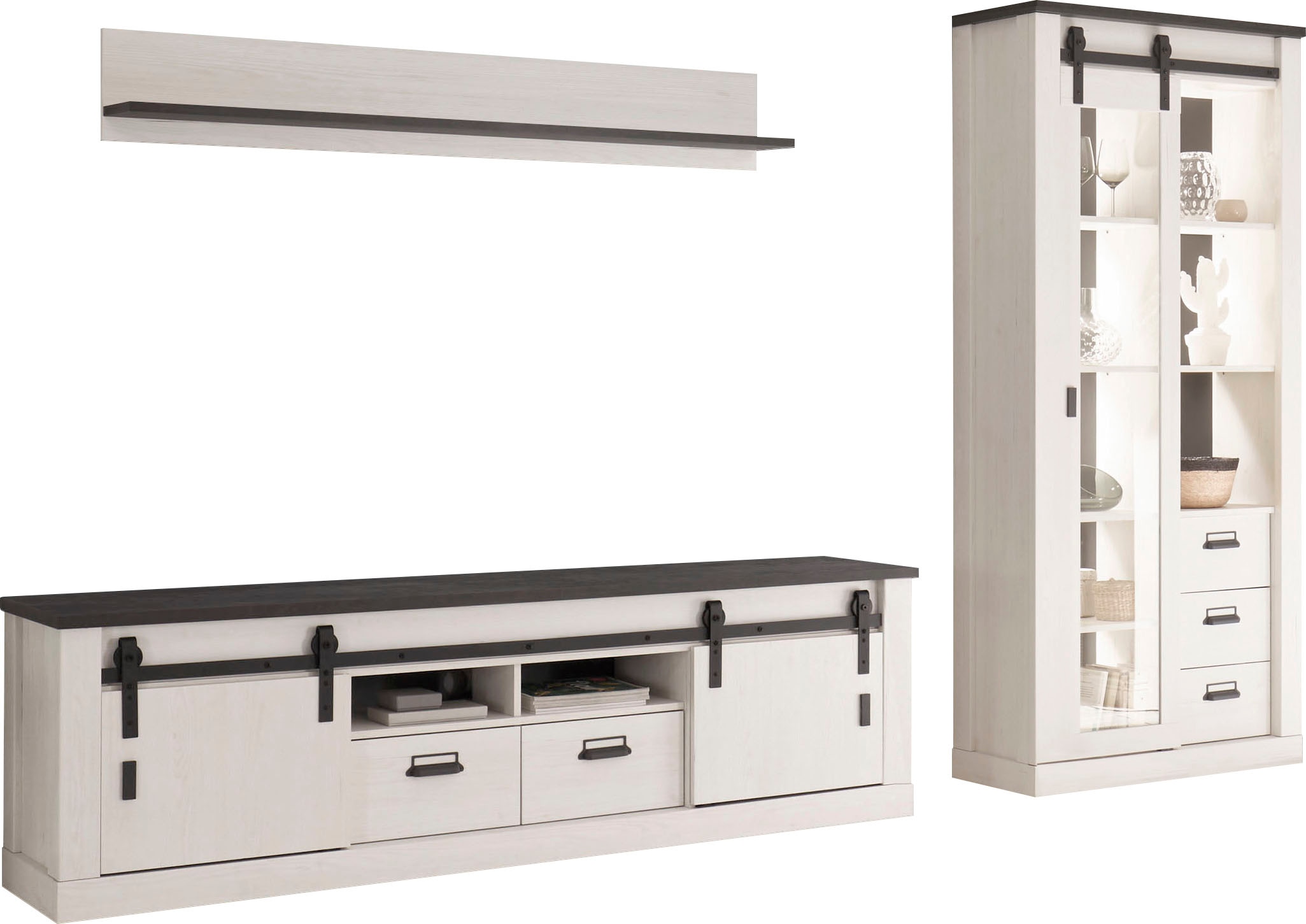 Home affaire Wohnwand "Sherwood, Anbauwand im Industrial-Style, Komplettset, Wohnzimmer-Set" 3 Stk. tlg.