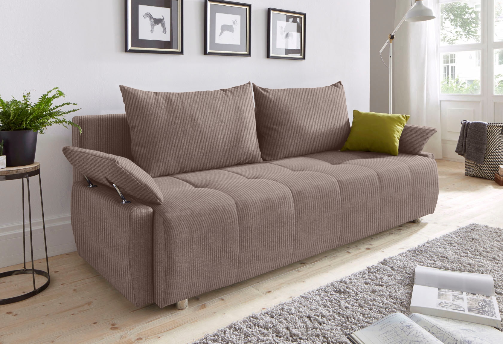 COLLECTION AB Schlafsofa "Funtastic, B: 212 cm, Liegefl. 145x187 cm, Armteilverstellung" Schlaffunktion, Bettkasten & Zierkissen, Gästebett mit Federkern