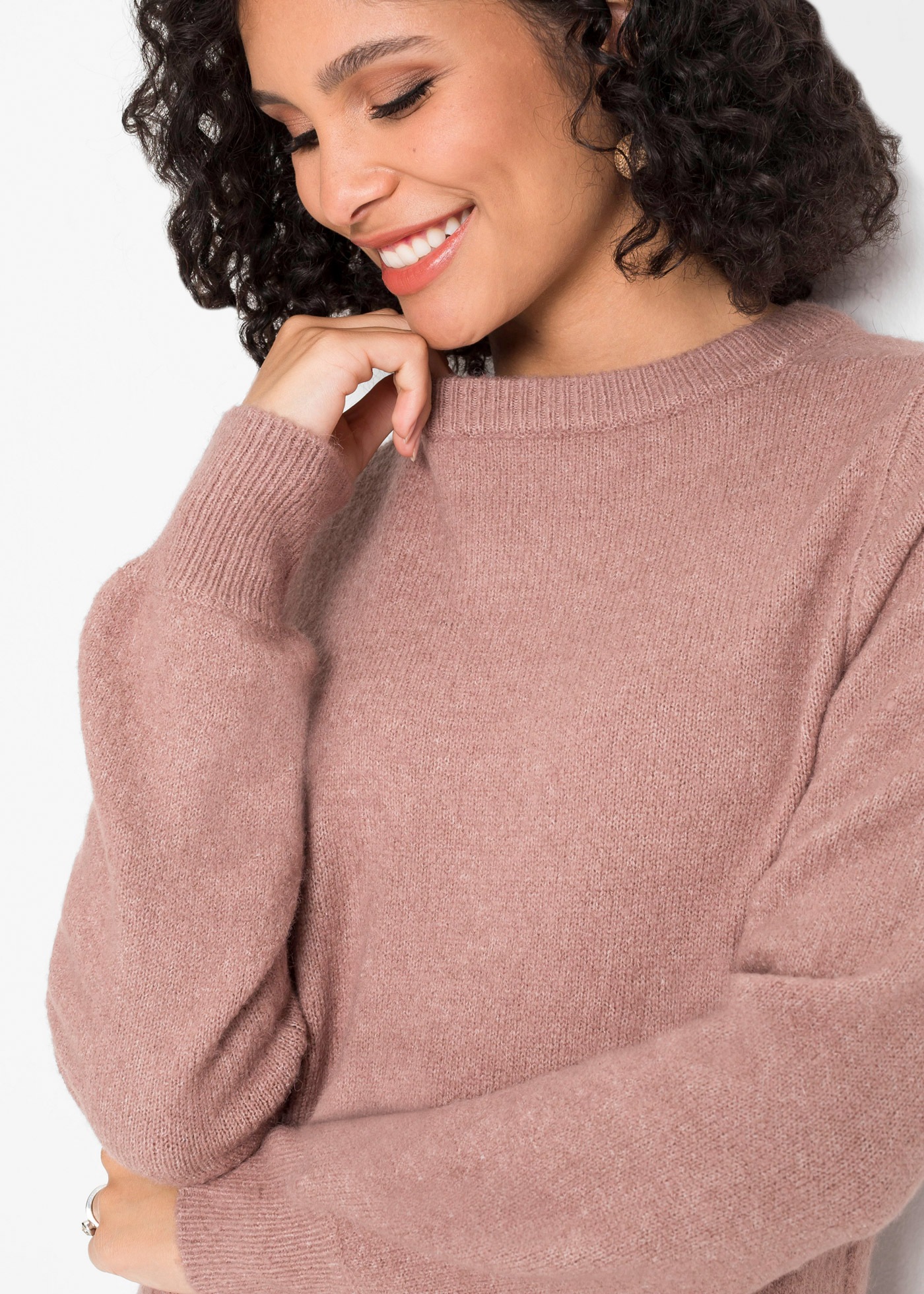 Strickpullover BONPRIX, Damen, Gr. 40/42 (M), rosa (rosenholz meliert), Obermaterial: 61% Polyacryl, 25% Polyester, 11% Polyamid, 3% Elasthan, loose fit, Pullover Strickpullover, aus Polyacryl, Polyester, Polyamid und Elasthan, lockere Passform 3