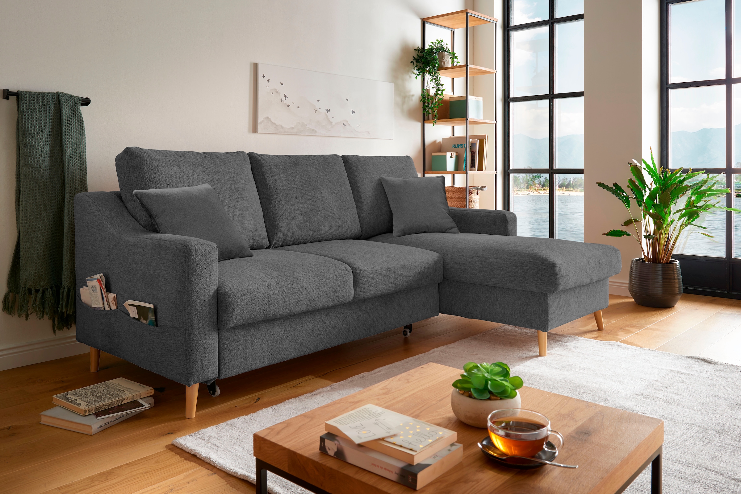 INOSIGN Ecksofa "Valentina L-Form", 2 Zierkissen, mit Seitentasche, auszieh günstig online kaufen