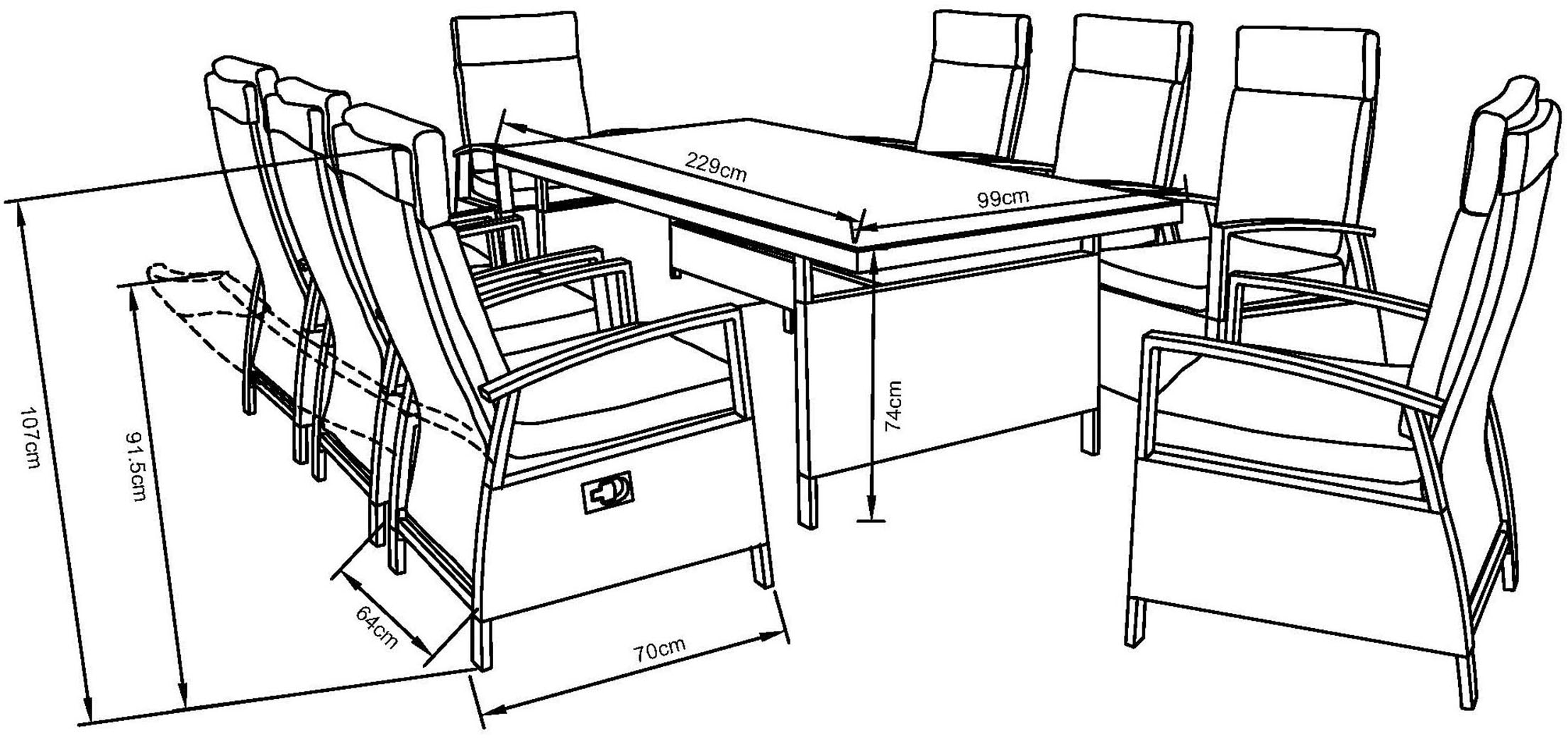 KONIFERA Garten-Essgruppe »New Monaco« Set, 8x Sessel, 8x Auflagen, 1x Tisch, 17 tlg. tlg. bestehend aus 8 Stühlen, 8 Sitzauflagen und 1 Tisch