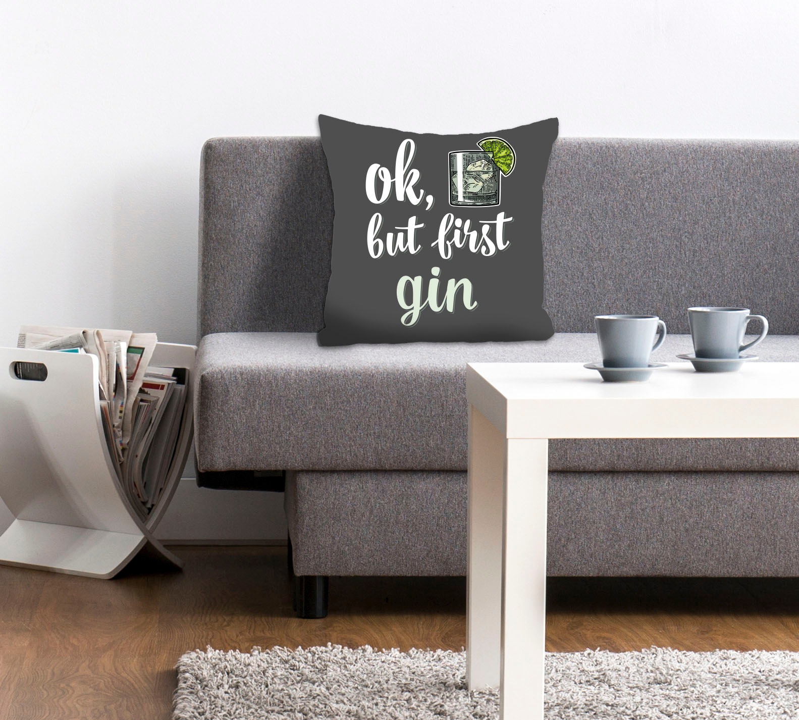 queence Dekokissen "ok, but first gin" mit einem Schriftzug günstig online kaufen