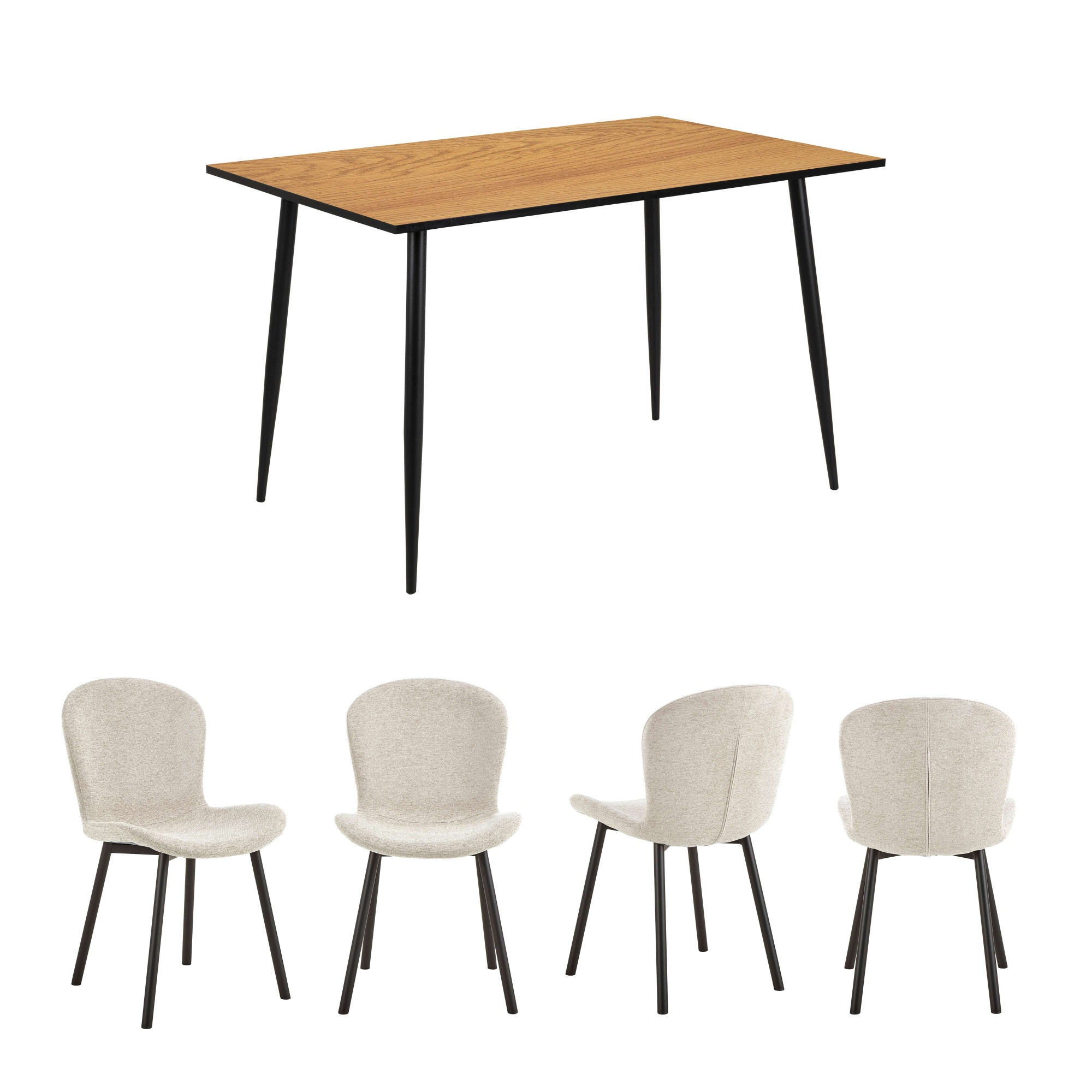 ACTONA GROUP Esszimmer-Set »Esspruppe, Speisetisch mit Wohnzimmerstühlen«, (Komplett-Set, 5 St., 1x Tisch + 4x Stuhle), Rechteckig Esstisch + 4x Stühle, Wildeiche Melamin, beige, 120x80x75cm