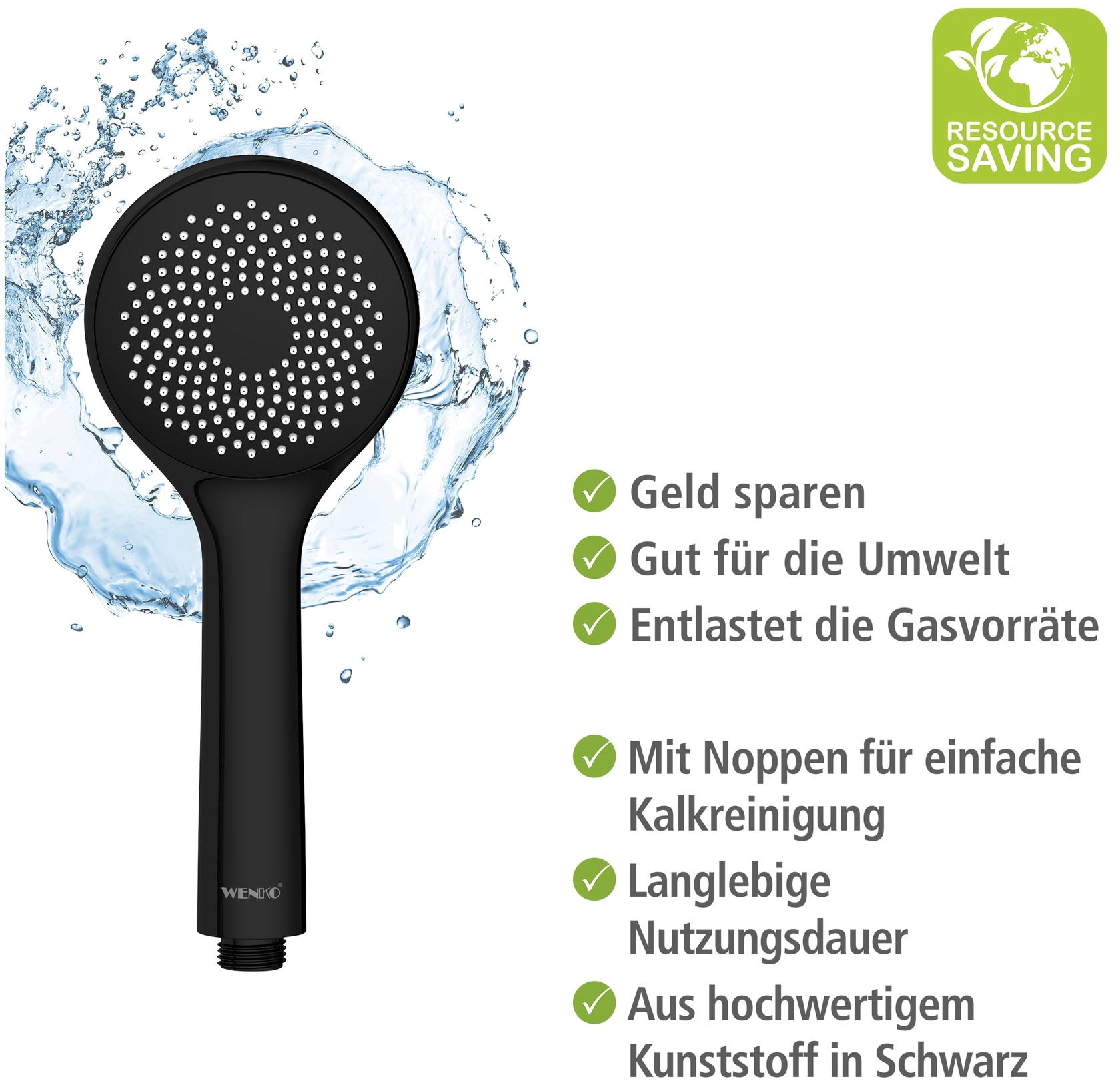 WENKO Handbrause »Watersaving«, (1 tlg.), Schwarz matt, Ø 9,5 cm
