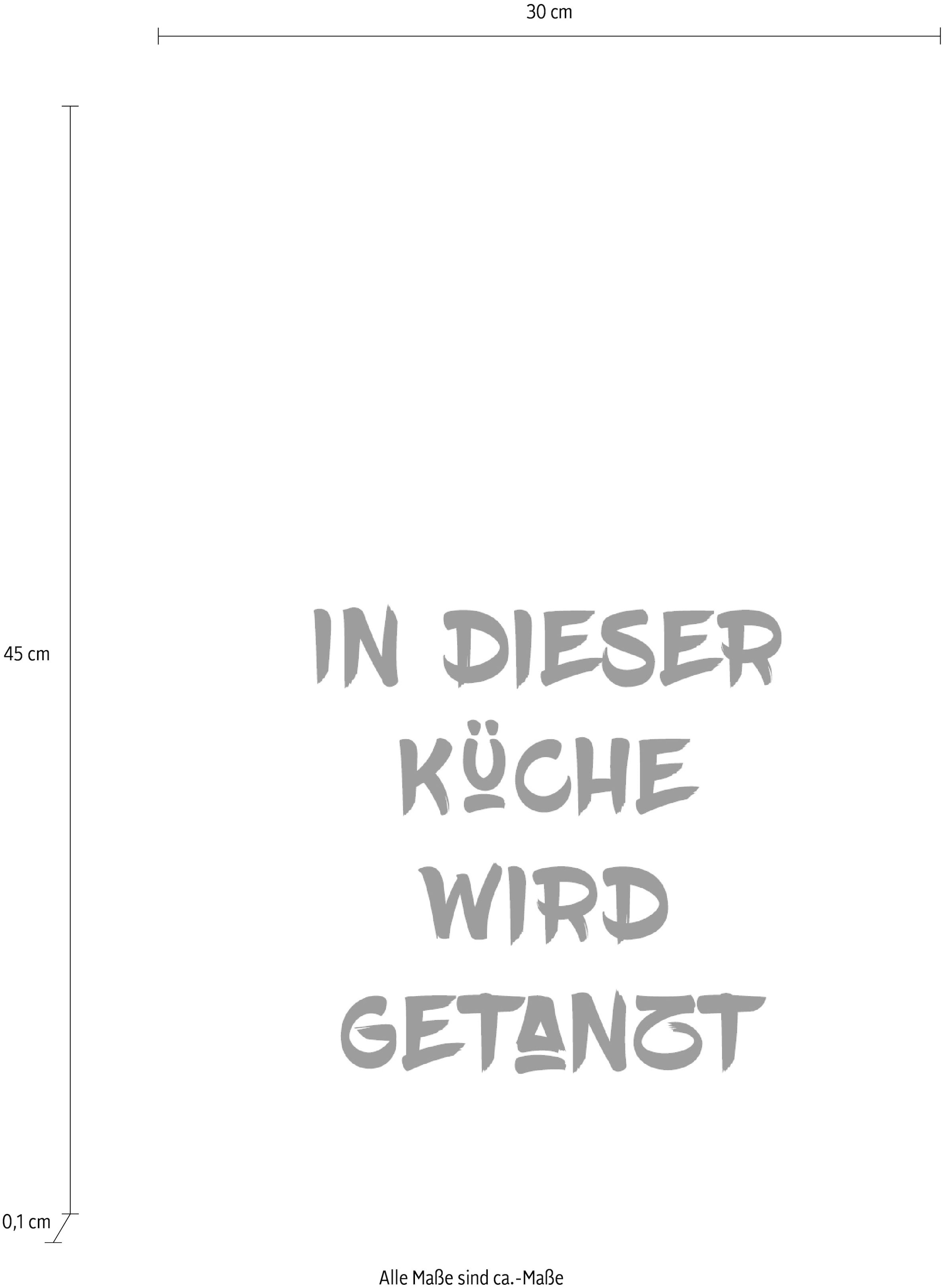 queence Wanddekoobjekt »In dieser Küche wird getanzt«, Schriftzug auf Stahlblech