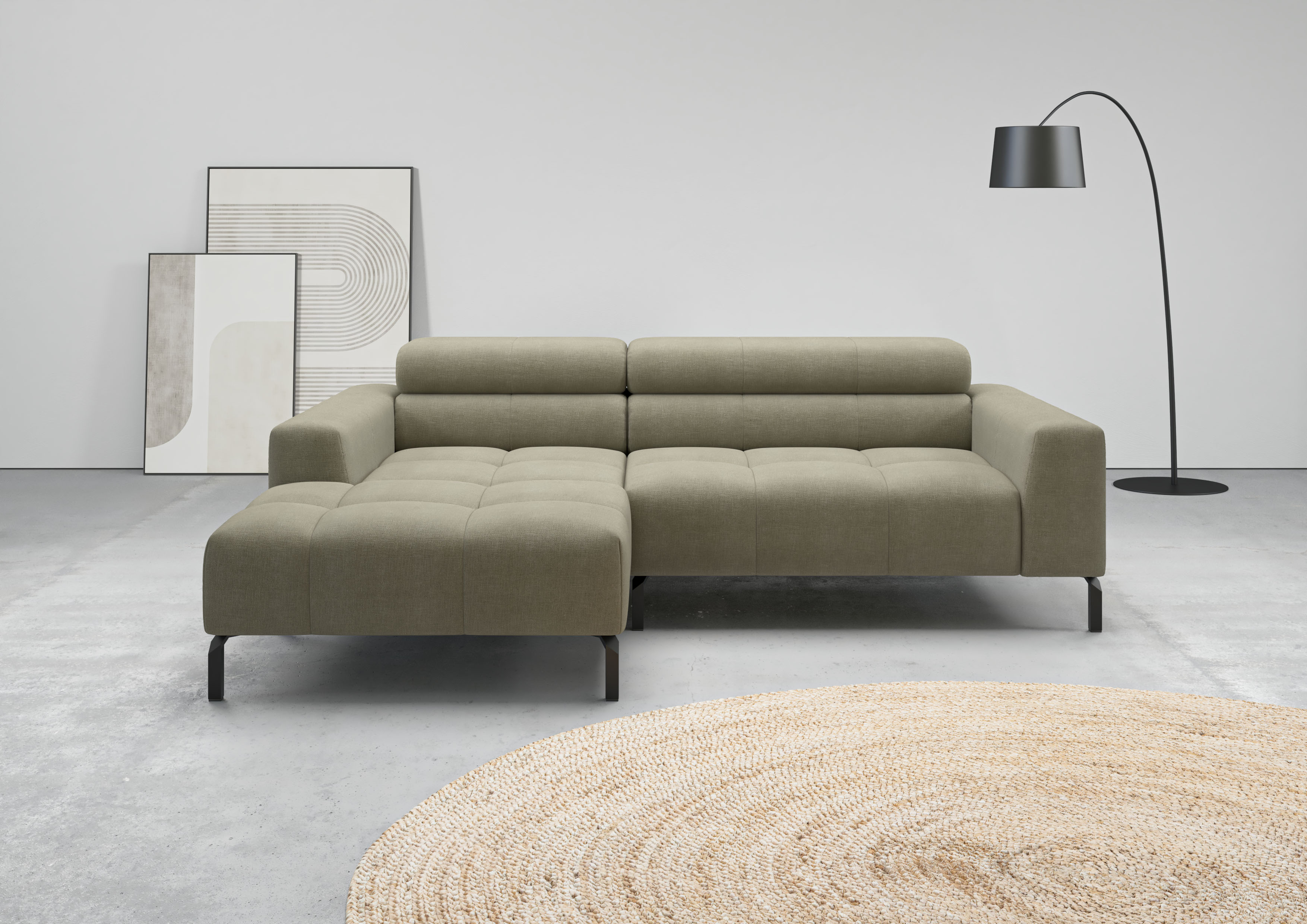 Home affaire Ecksofa "Claya, 223 cm breit, L-Form, Kopfteilverstellung" Moderne Steppung, weicher Polsteraufbau & saugroboterfreundliche Höhe