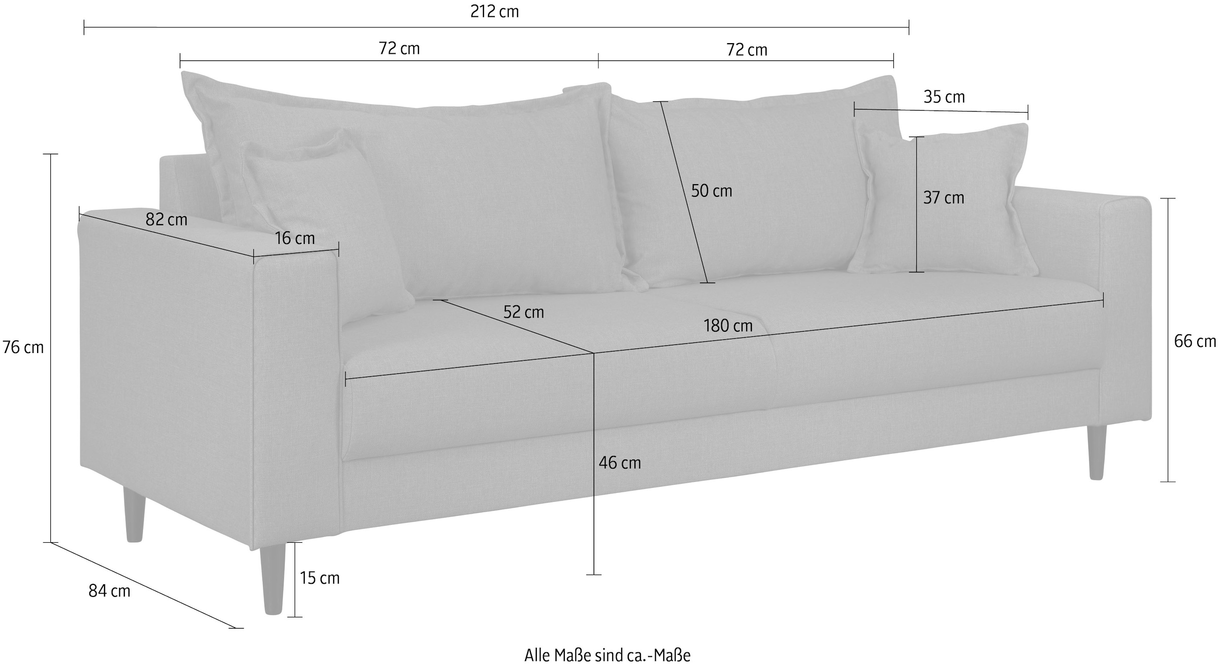 Home affaire 3-Sitzer »VEYRAS«, hoher Sitzkomfort, incl. 2 Zierkissen mit  Keder, B/T/H: 212/84/76 cm | BAUR