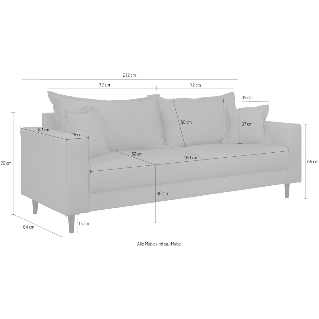 Home affaire 3-Sitzer »VEYRAS«, hoher Sitzkomfort, incl. 2 Zierkissen mit Keder, B/T/H: 212/84/76 cm