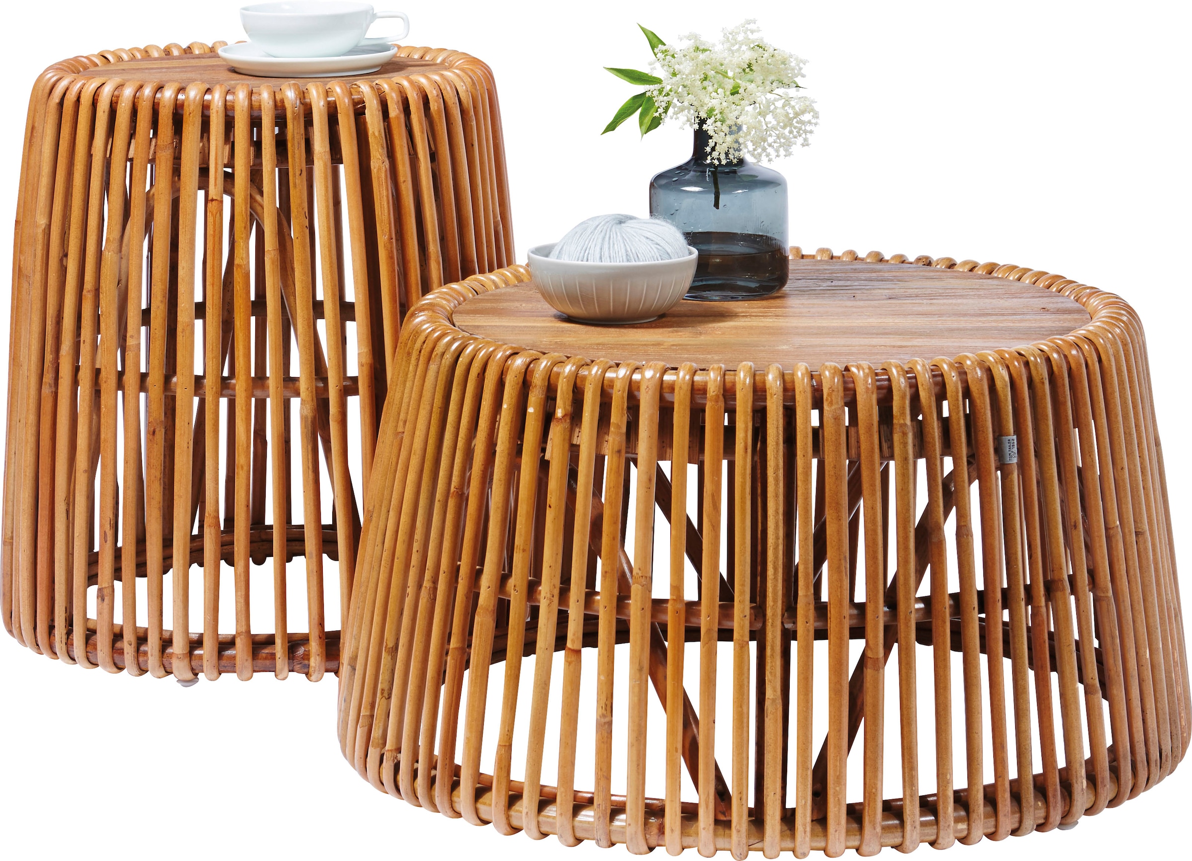 TOM TAILOR HOME Beistelltisch »T-RATTAN SIDE TABLE LARGE«, großer Beistelltisch aus Rattan mit Platte aus recycletem Teakholz