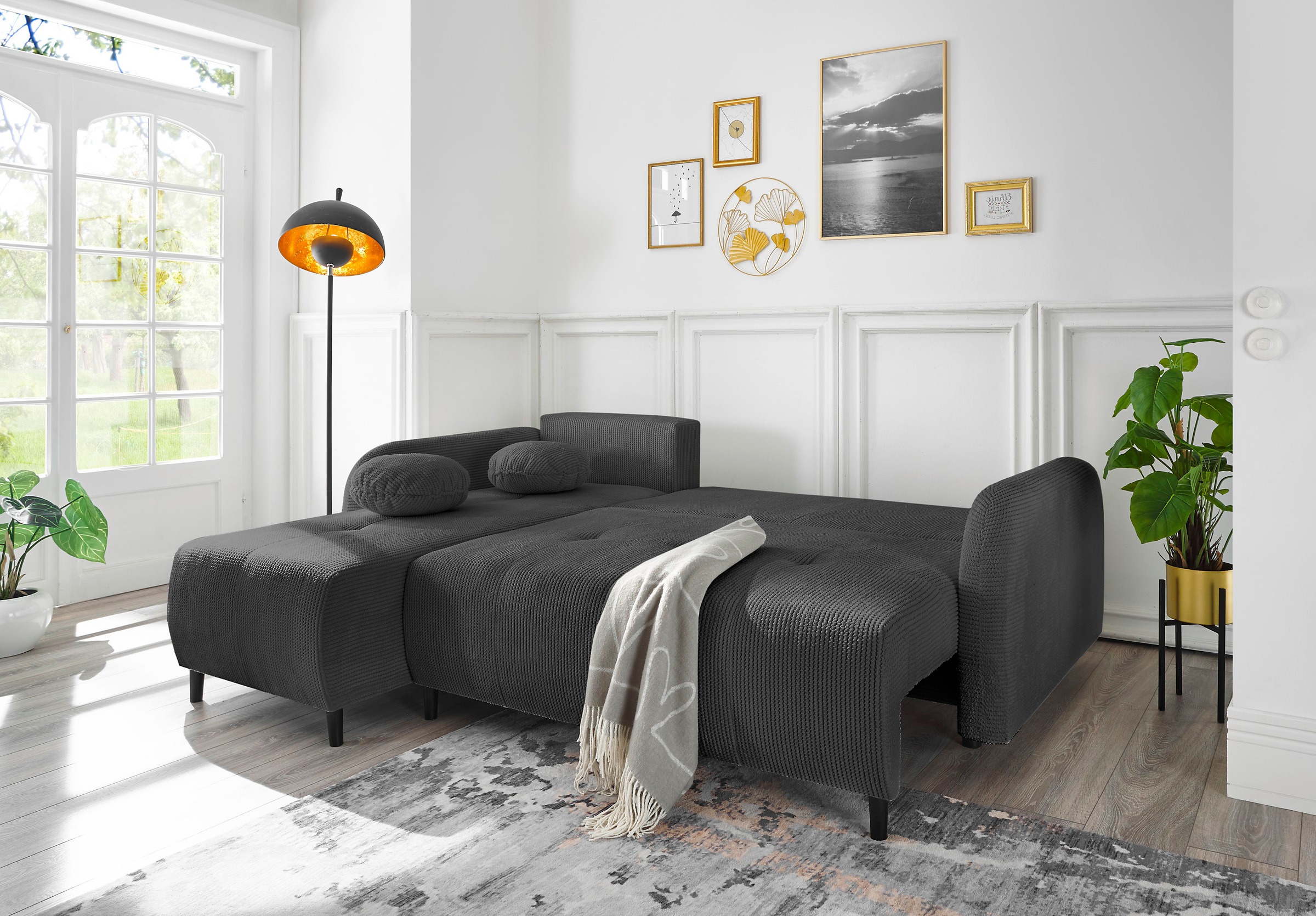 Leonique Ecksofa »BLAISE«, mit Bett-Funktion (Liegefläche 140/200 cm), Zier- und Rückenkissen
