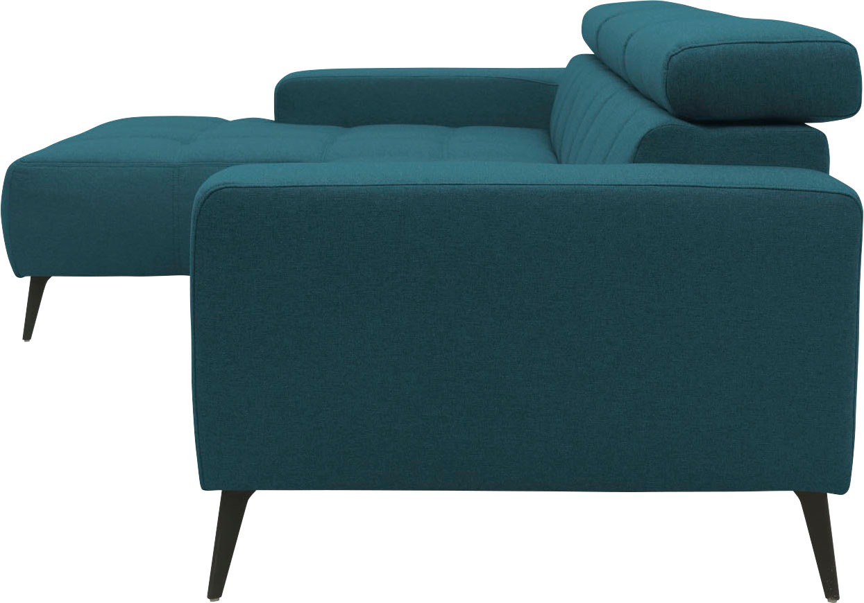 DOMO collection Ecksofa »Trento L-Form, mit Kufenfuß oder Einzelfuß«, wahlweise mit Kopfteilverstellung, Recamiere links/rechts bestellbar