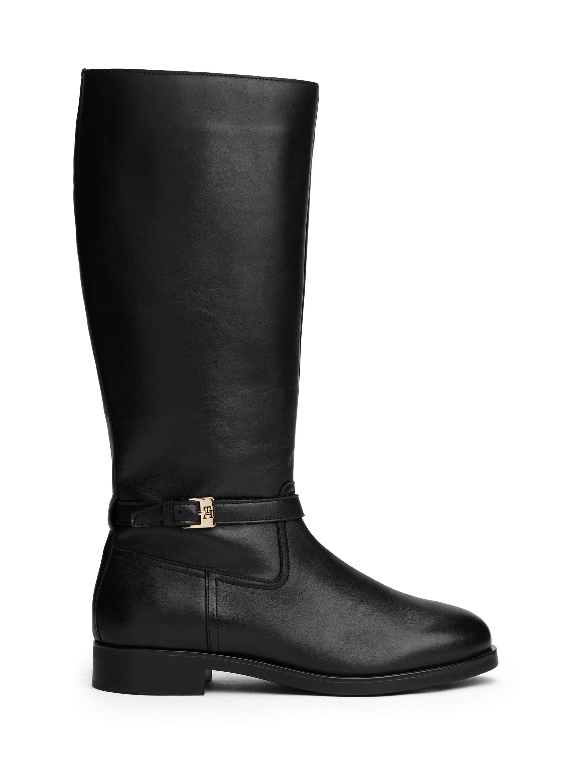 Tommy Hilfiger Stiefel »TH BUCKLE RIDING LTHR LONG BOOT«  , Blockabsatz, Langschaftstiefel, Businessstiefel mit Zierschnalle