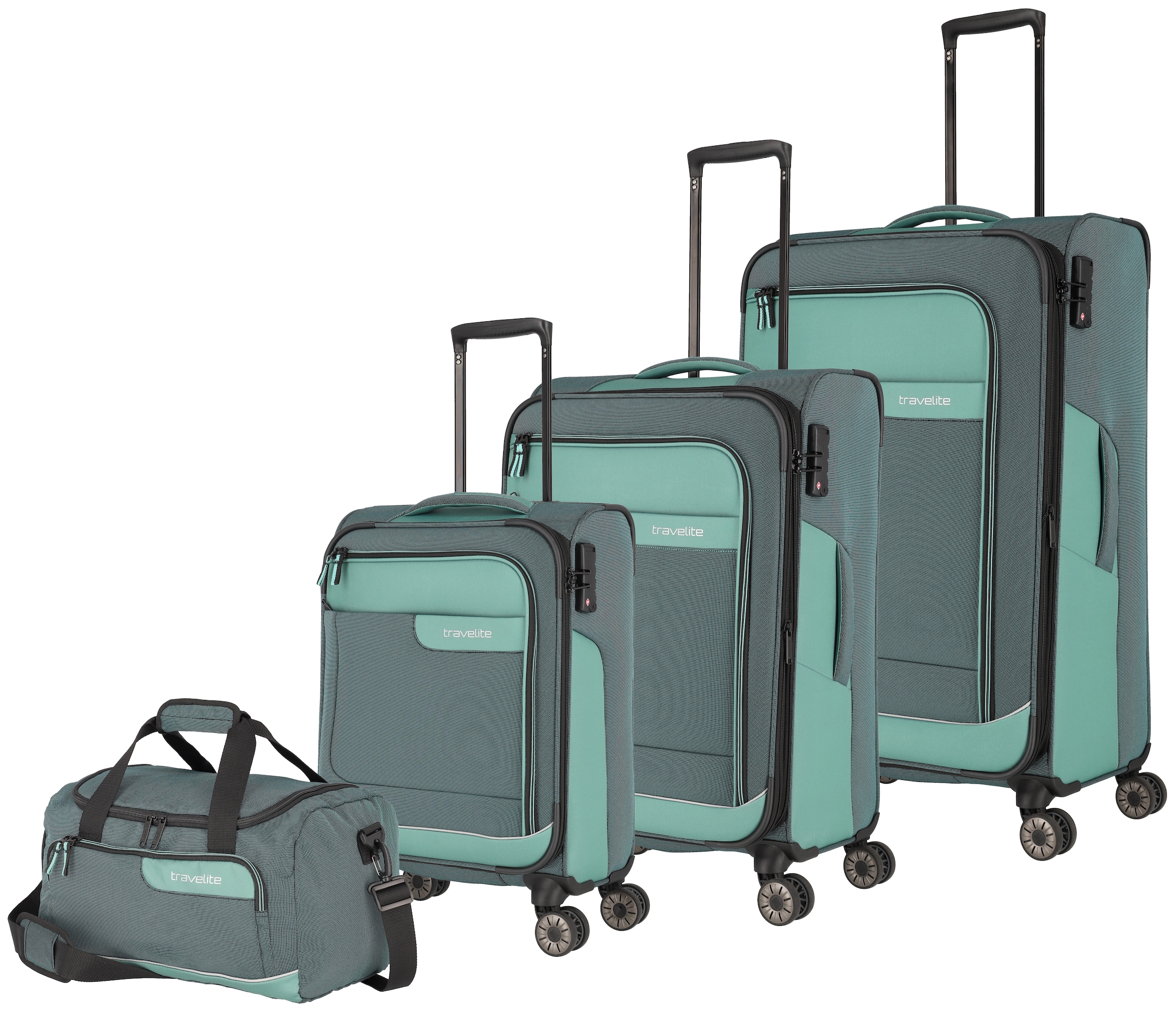 travelite Trolleyset "VIIA L/M/S, Reisetasche", (4 tlg.), Kofferset Reisegepäck mit erweiterbarem Volumen und TSA Schlos