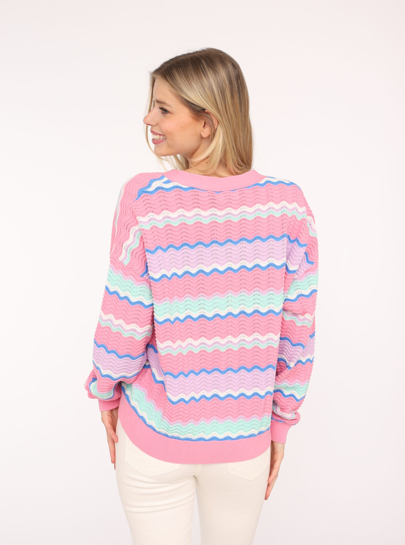 Zwillingsherz Strickjacke ""Streifen Wellen"" Wellen-Muster, Langarm, V-Aus günstig online kaufen