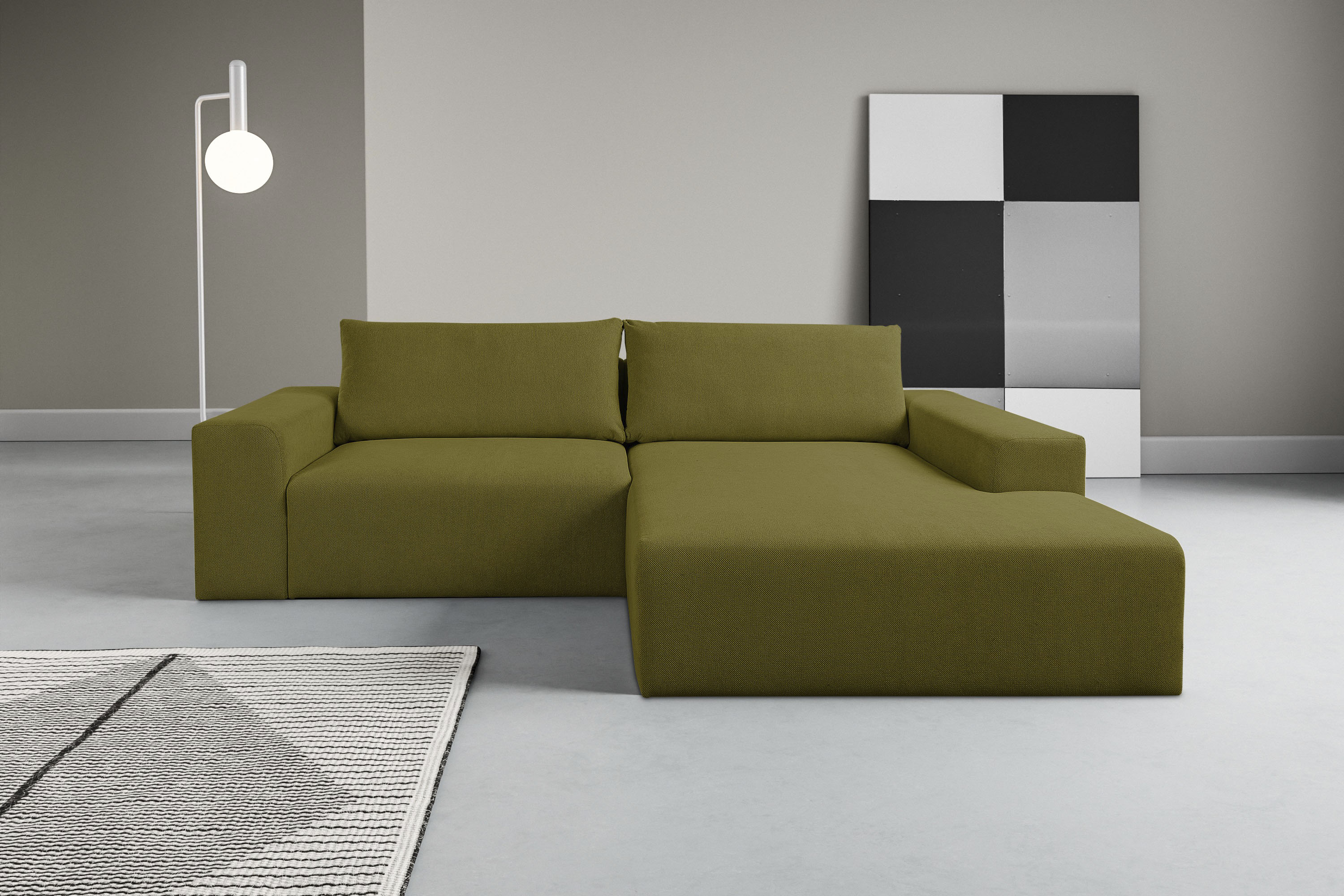 WERK2 Ecksofa "Rio 262 x 188 cm, modern & bequem, aktuelles Design, breite Armlehnen" Webstoff, L-Form