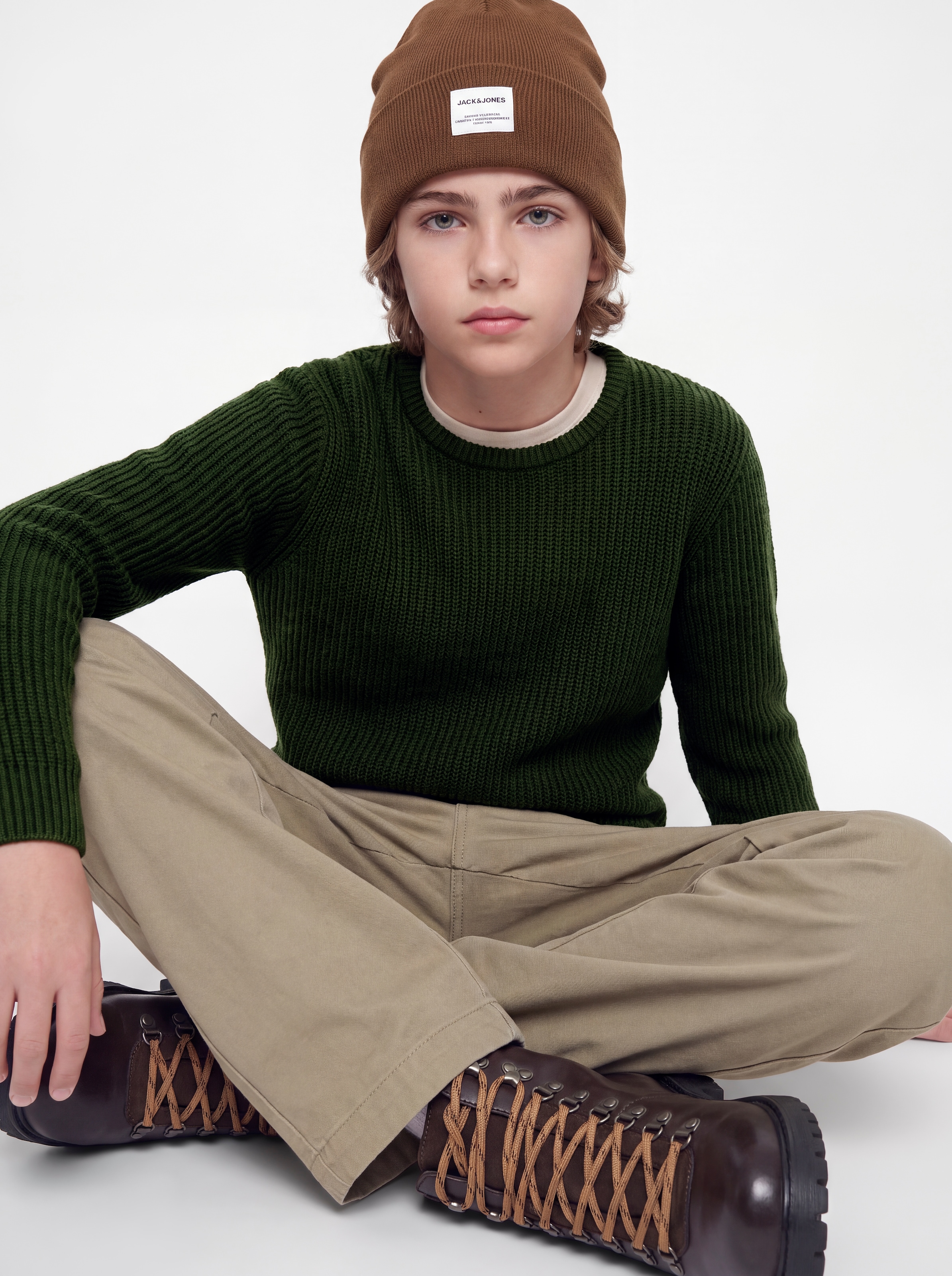 Jack & Jones Junior Rundhalspullover »JJPANNEL KNIT CREW NECK AW26 JNR« Materialmix, regular fit