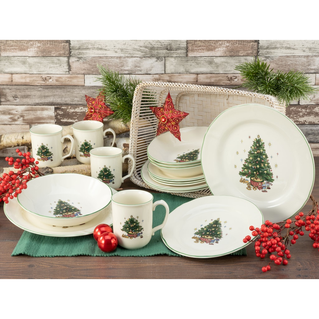 CreaTable Kombiservice »Geschirr-Set Tannenbaum Season, Winter, Advent, Weihnachten«, (Set, 16 tlg., Kaffeeservice und Tafelservice im Set, für 4 Personen)