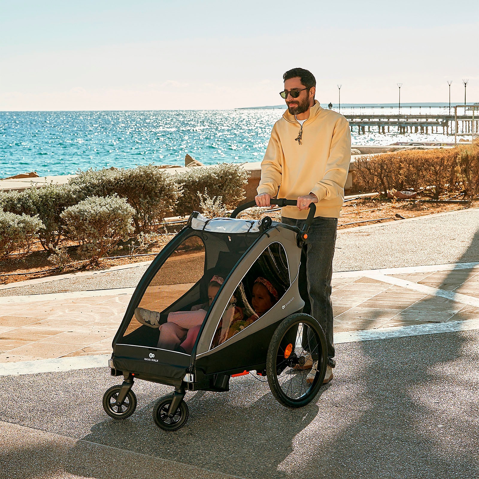 Kinderkraft Fahrradkinderanhänger »NAVA WALK« 2in1 Fahrradanhänger & Buggy, Luftreifen, für 2 Kinder