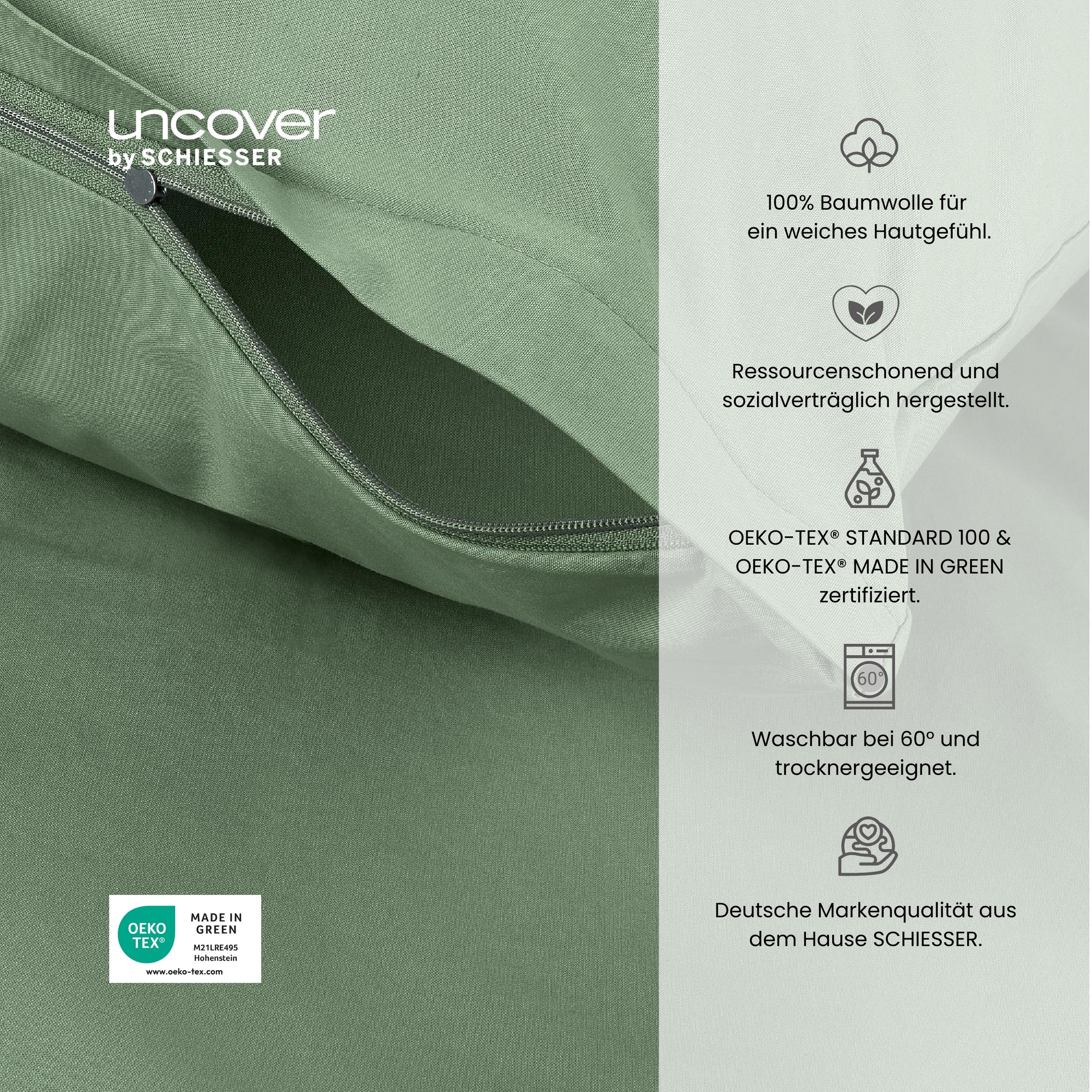 uncover by SCHIESSER Bettwäsche »Soho aus weicher Baumwolle in gedeckten Uni-Farben«, Made in Green