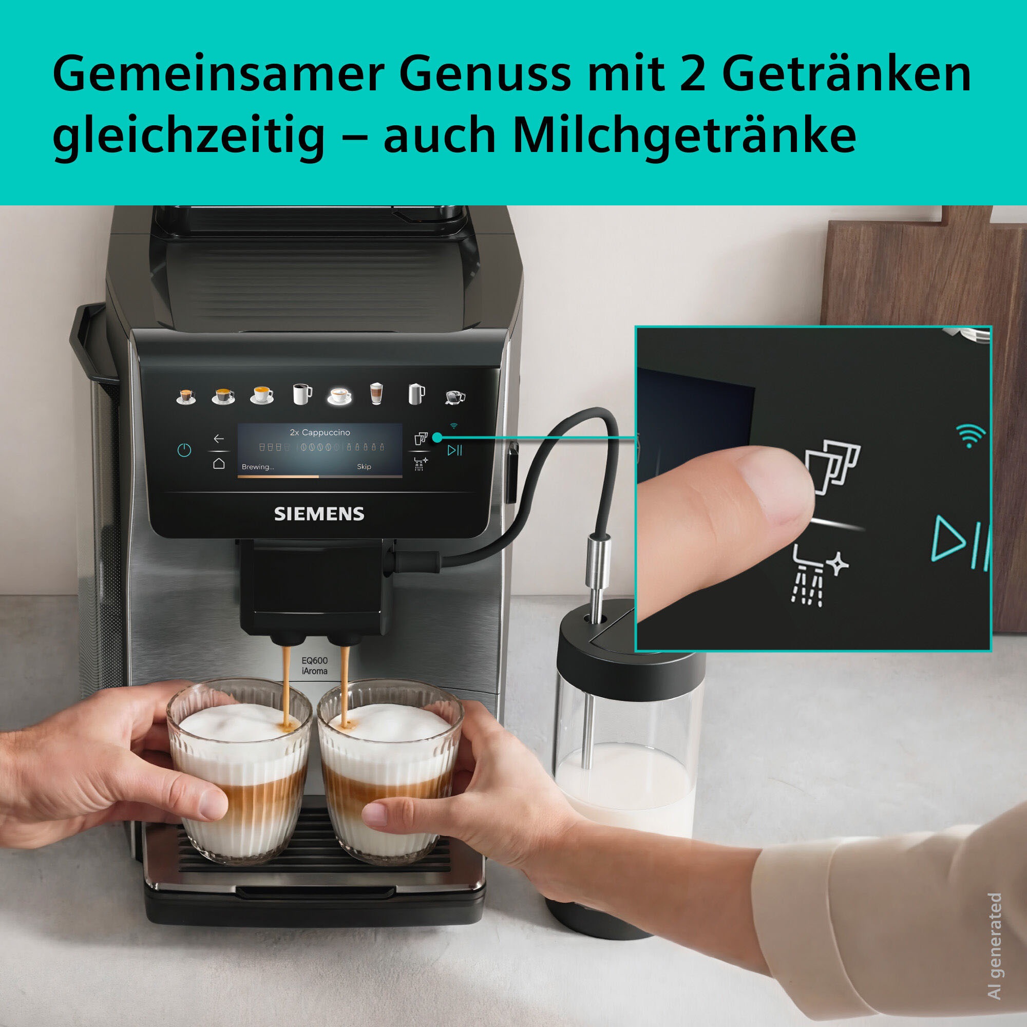 SIEMENS Kaffeevollautomat »EQ600 TP605EM3, 8 Getränke, XL-Getränke, bis zu 480ml, Kannenfunktion« bis zu 10 Favoriten, Doppeltassenfunktion, Keramikmahlwerk, Edelstahl