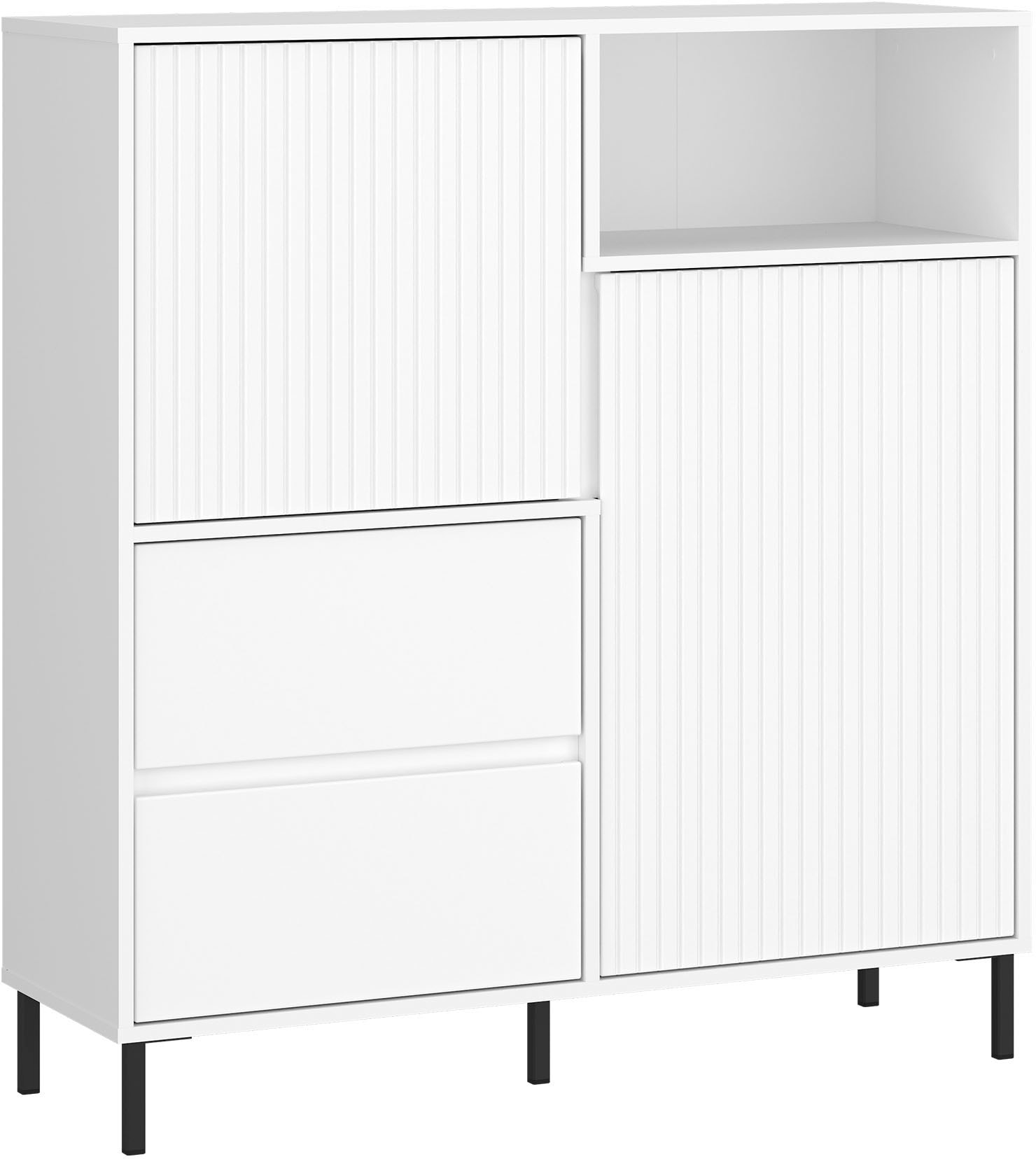 Home affaire Highboard "viel Stauraum, Soft Close, 2 Türen und 2 Schubkasten" mit Metallfüßen, Höhe 105 cm, grifflos, Fronten geriffelt