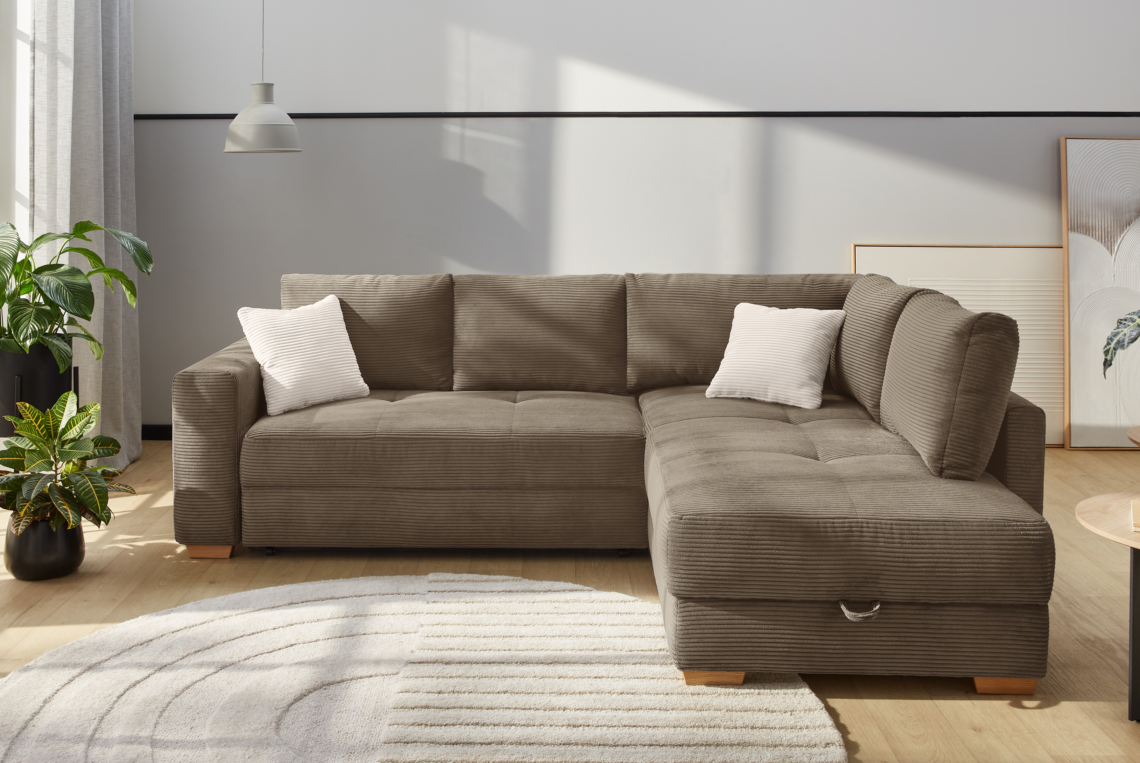 Jockenhöfer Gruppe Ecksofa "Sunset L-Form, B: 257 cm, Liegefl. 160x223 cm Dauerschlafsofa" Tonnentaschen-Federkern, Kaltschaumtopper, Bettkasten & Zierkissen