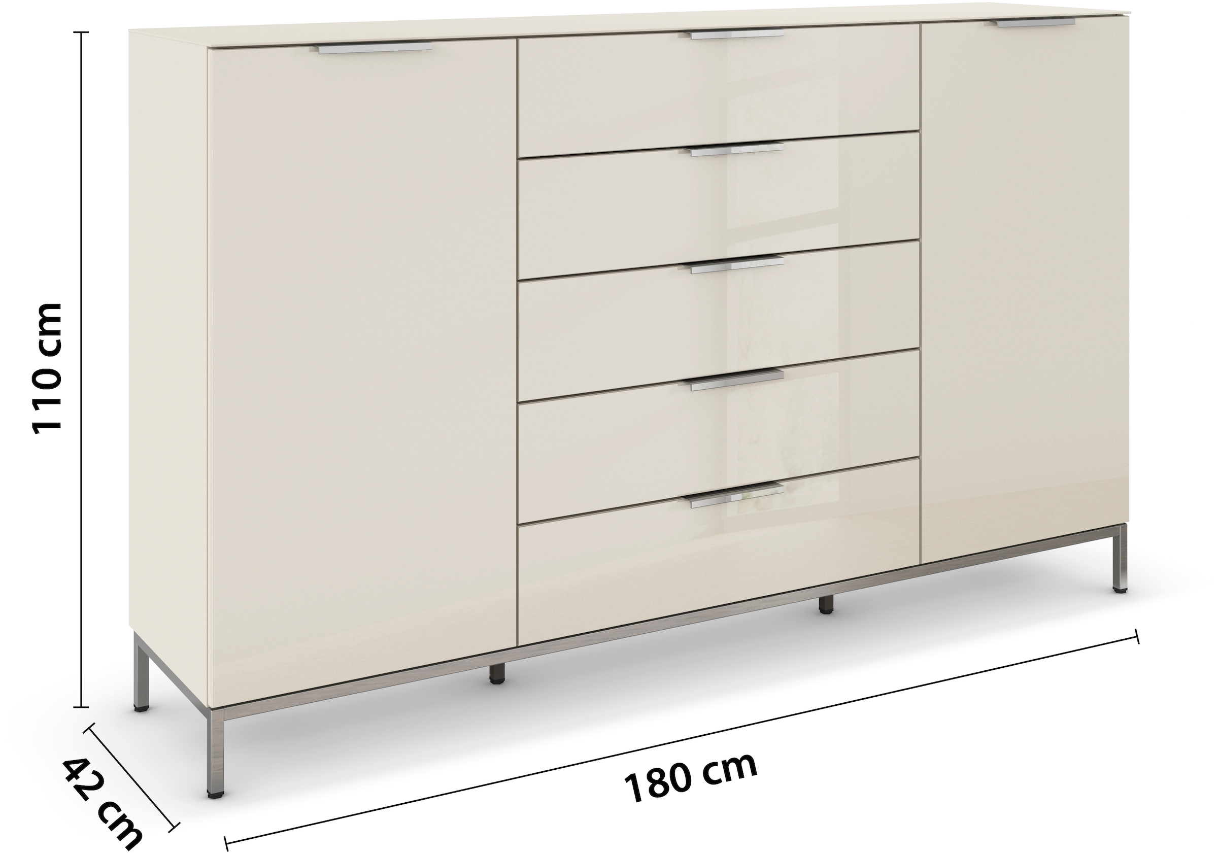 rauch Schubkastenkommode »Kommode Türkommode Sideboard Kombikommode FLIPP mit Glasfront«, (Breite 160/180 cm mit 4 Einlegeböden), 2-türig, 5 Schubladen, Soft-Close, Oberboden und Front Glas, 2 Breiten