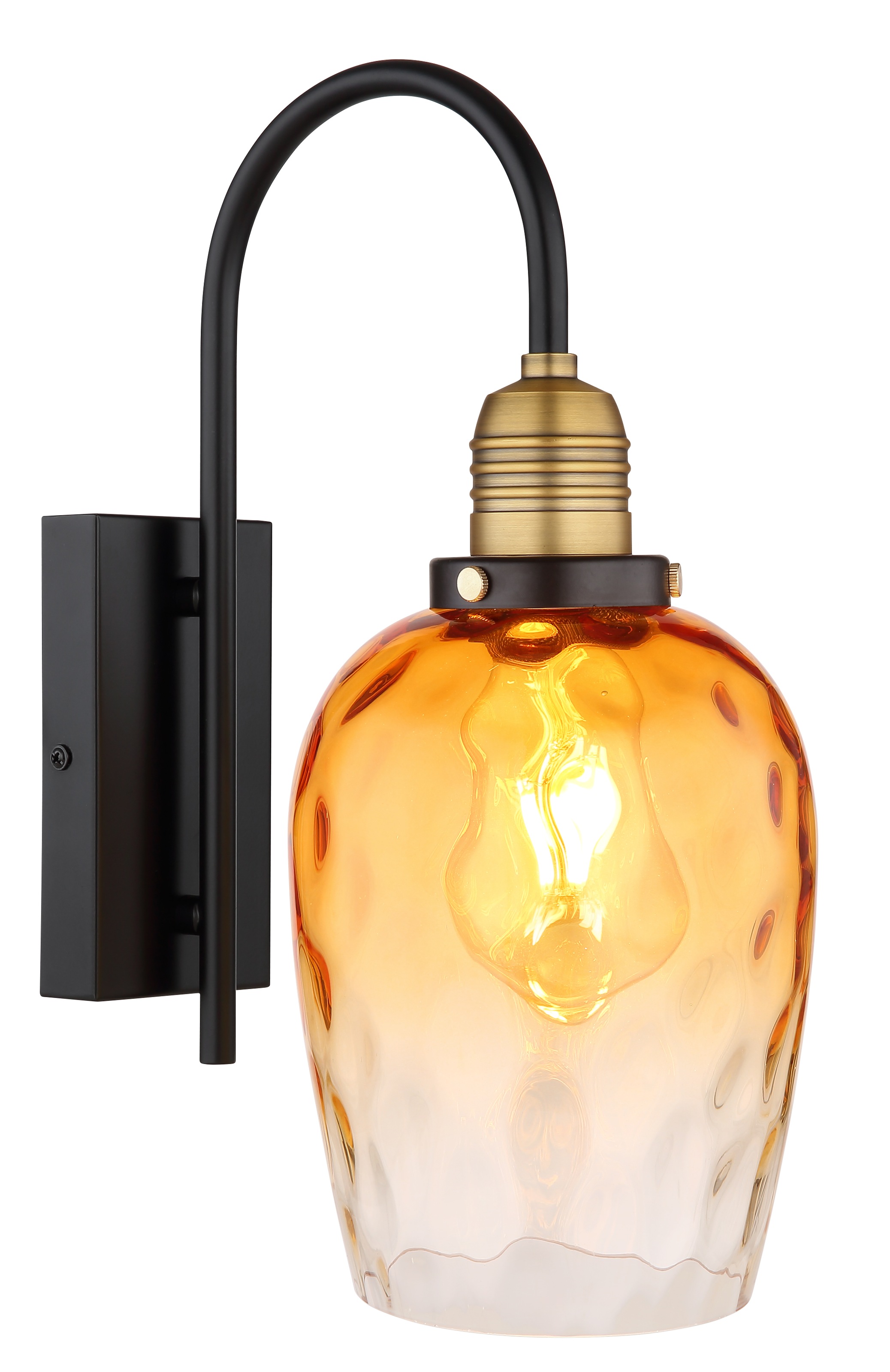 GLOBO LIGHTING Wandleuchte "SALVY", schwarz, 1 Stk., Leuchten, Wandlampe/Glas amber/messingfarben/Lichtschein: abwärts, Wandleuchte