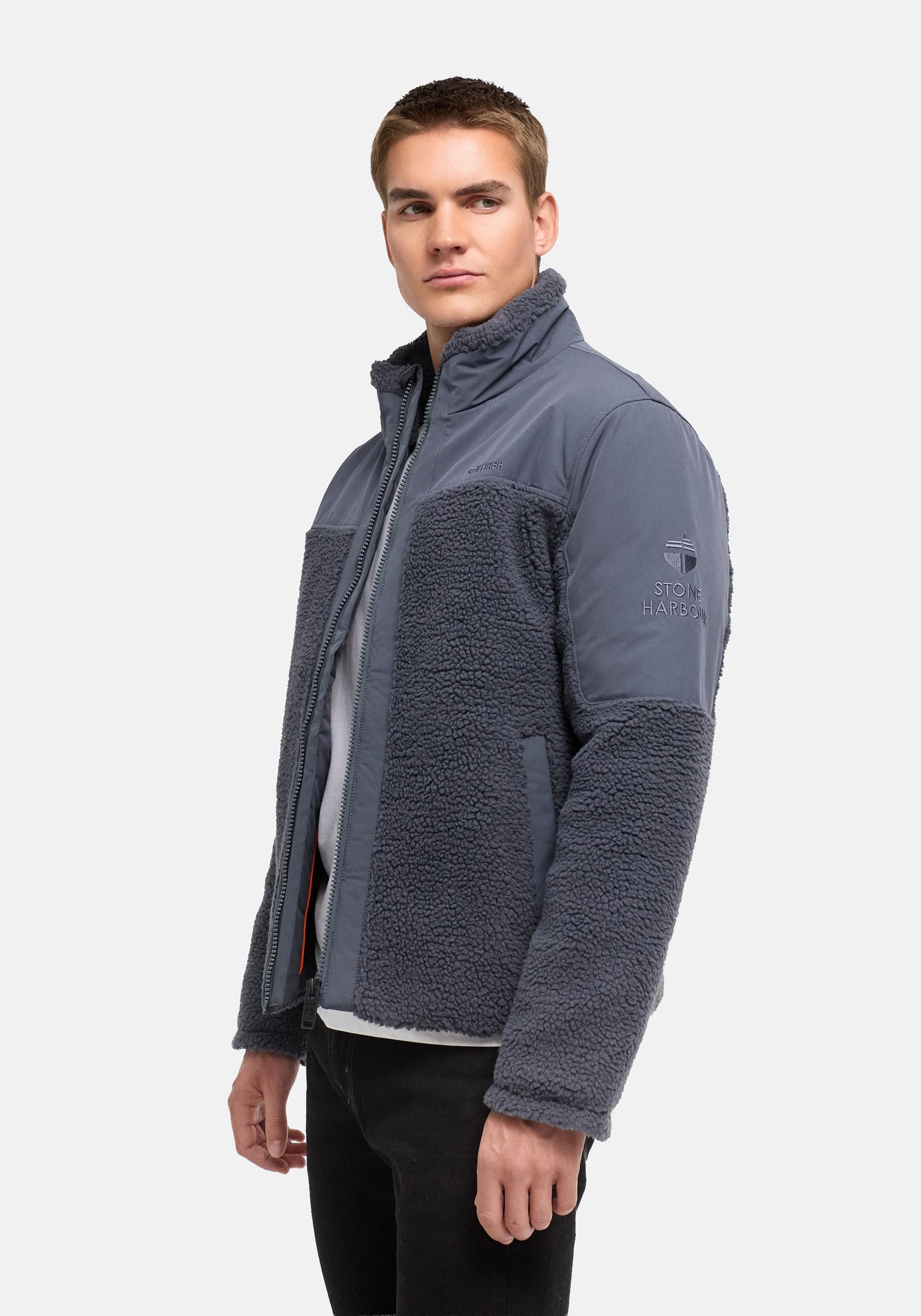 Stone Harbour Plüschjacke "Riveen XX" ohne Kapuze Warme Winterjacke mit Teddyfleece Materialmix