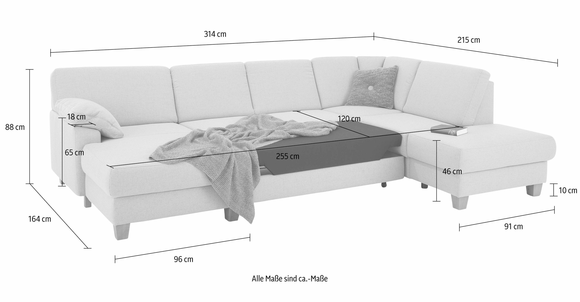 Home affaire Wohnlandschaft »Belfort U-Form«, mit Federkern, wahlweise mit Bettfunktion und Stauraum