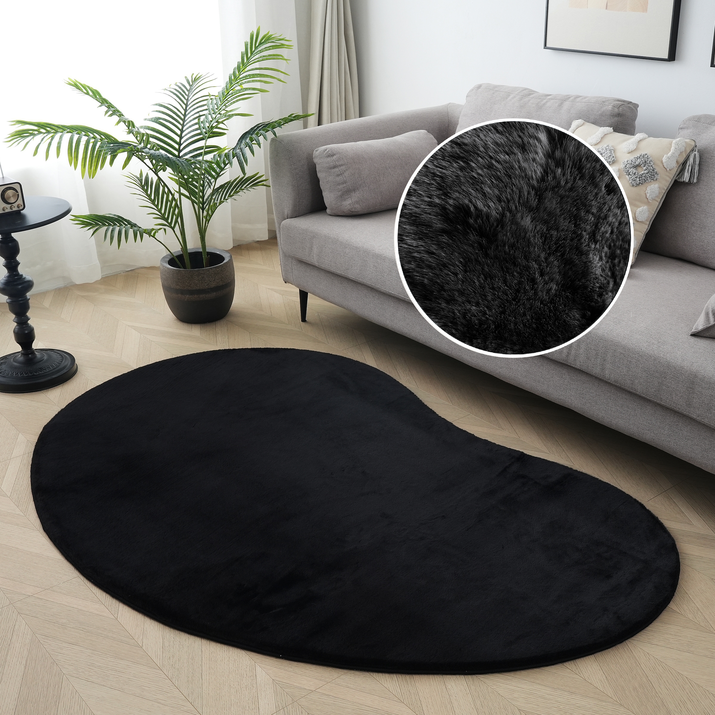 OTTO home Fellteppich "Balu Bean, Kaninchenfell" U-förmig 20 mm Höhe Kunstfell Teppich, Modern, weich, Wohnzimmer, Schlafzimmer