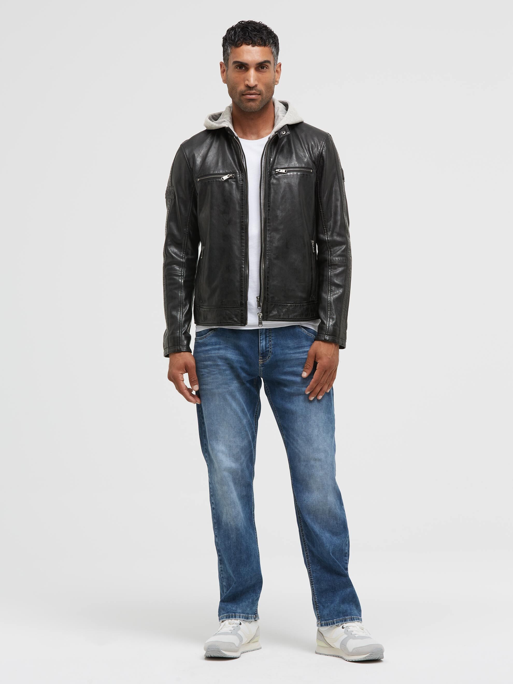 CAMP DAVID Lederjacke mit Kapuze mit weichem Lammleder
