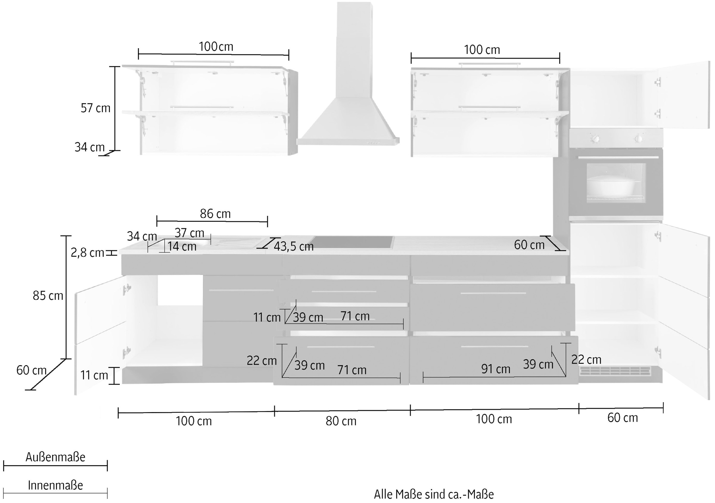 HELD MÖBEL Küchenzeile »Wien«, Breite 340 cm, wahlweise mit E-Geräten und Induktion
