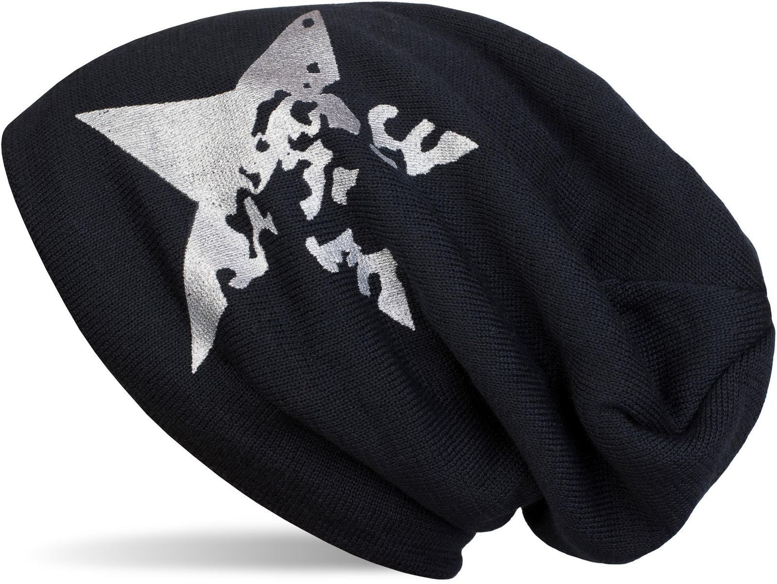 styleBREAKER Strickmütze "Feinstrick Beanie mit Vintage Stern" 1 Stk.