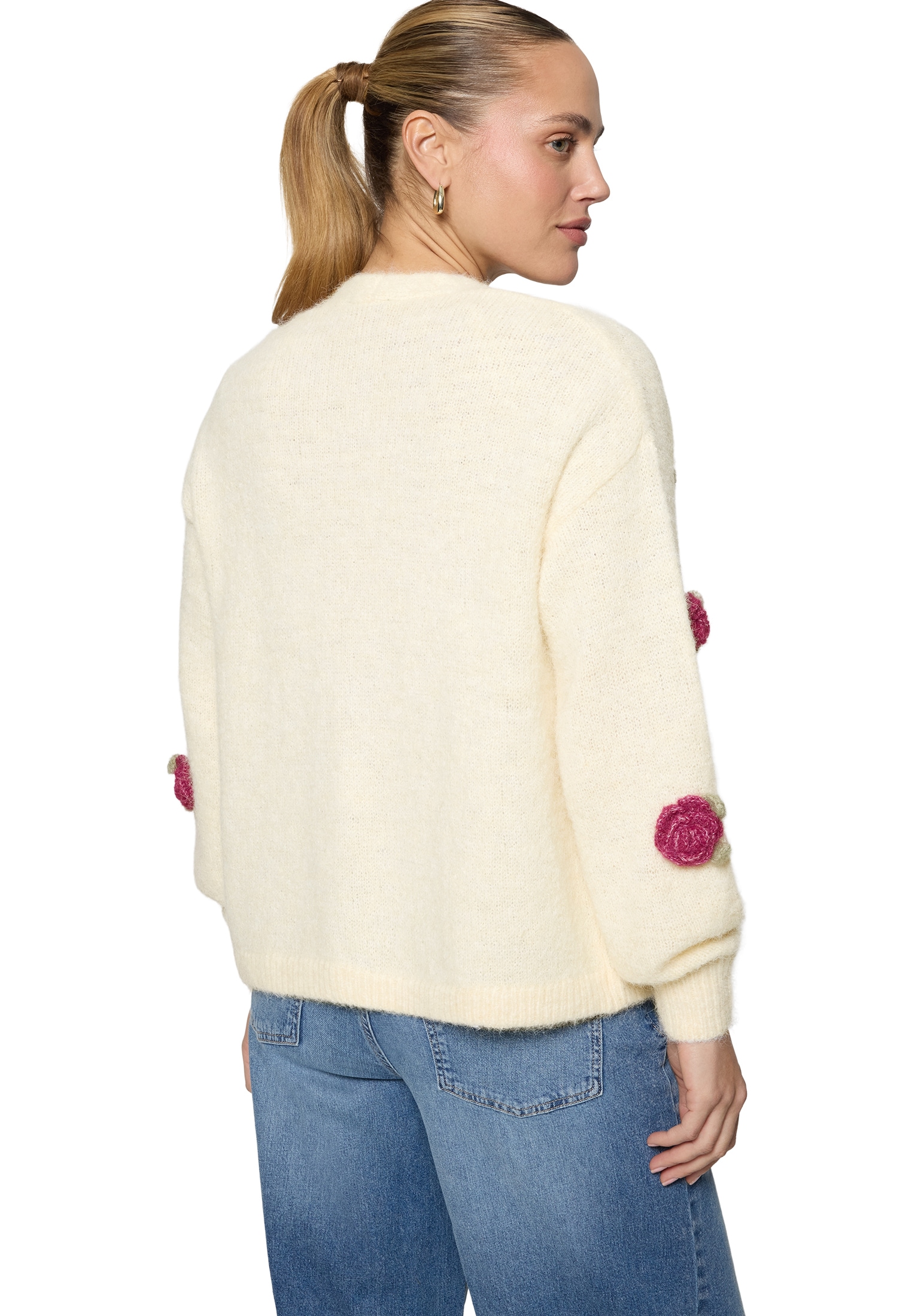Zero Strickjacke »Damen mit bunten 3D Blumen« 1 Knopfleiste
