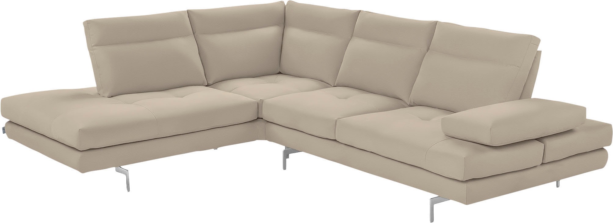 CALIA ITALIA Ecksofa "Toby Wing, B/T: 288/232 cm, Multifunktionssofa, Designsofa, L-Form" Sitztiefenverstellung und Armteilfunktion, Füße chrom glänzend