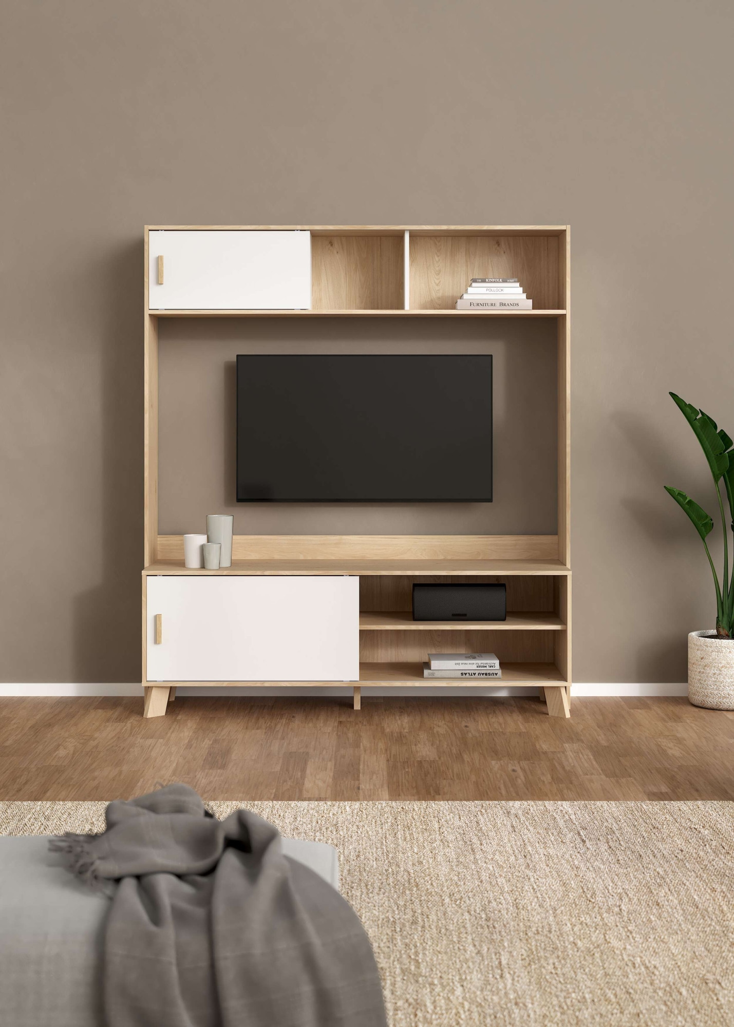 andas TV-Schrank »Ikast TV-Möbel, TV-Wand, Wohnwand, TV-Regal, TV-Element«, 2 Schiebetüren, Breite 159 cm, Höhe 181 cm