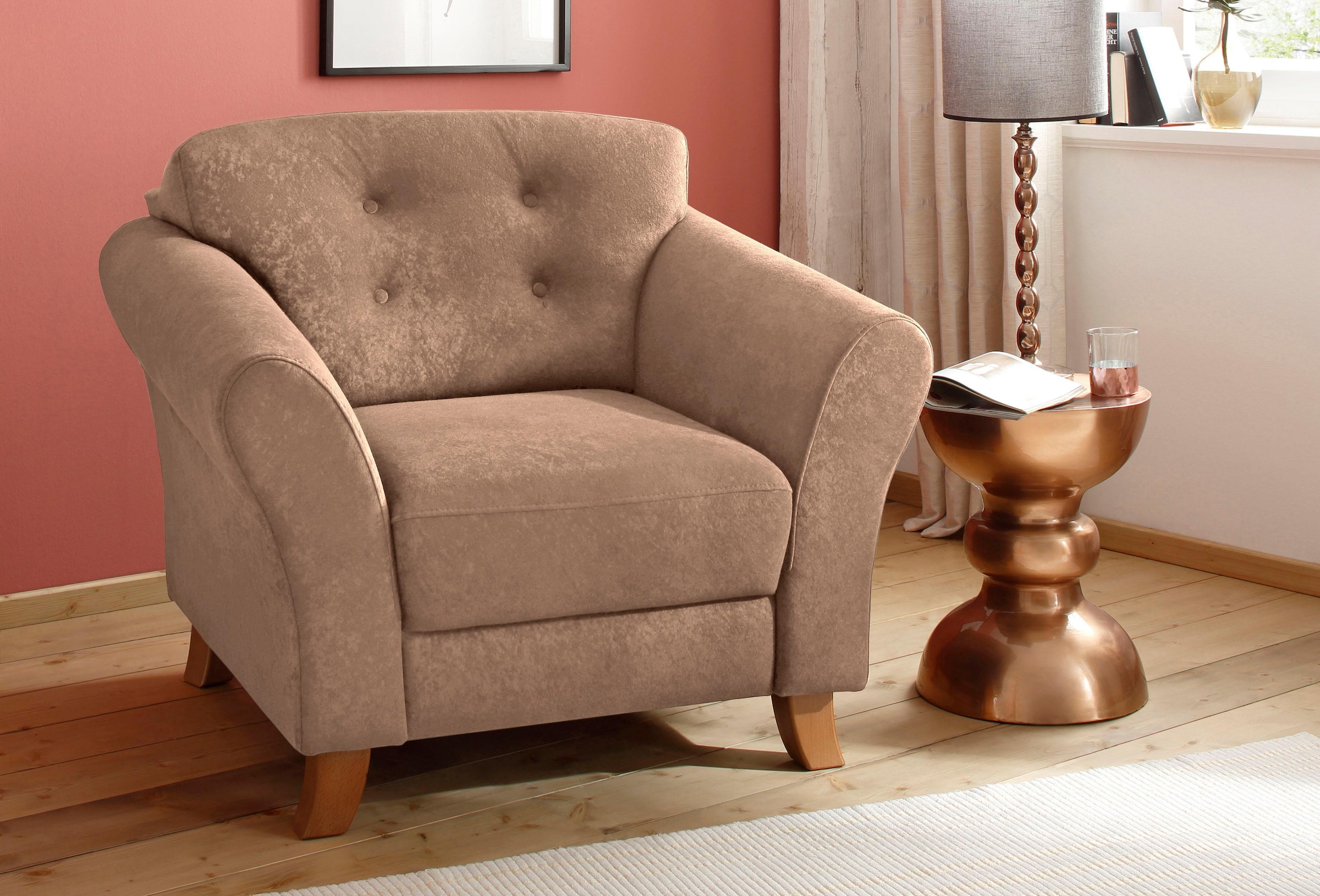 Home affaire Sessel »Trondheim« mit Federkern, Knopfheftung im Rücken