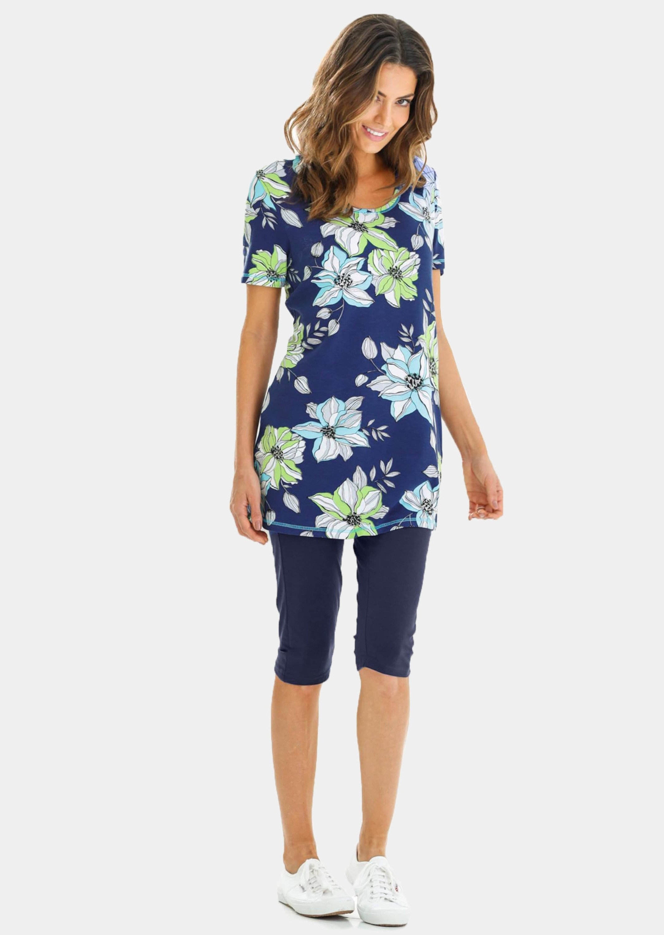 Leggings GOLDNER "Bequeme Capri-Leggings", Damen, Gr. 38, N-Gr, blau (marine), Obermaterial: 95% Baumwolle CO. 5% Elasthan EL., Hosen Leggings 3