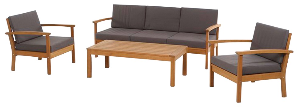 Siena Garden Gartenlounge-Set "Tavira", (2x Sessel, 1x 2er-Sofa, 1x Tisch), Eukalyptus FSC 100%, inkl. Kissen