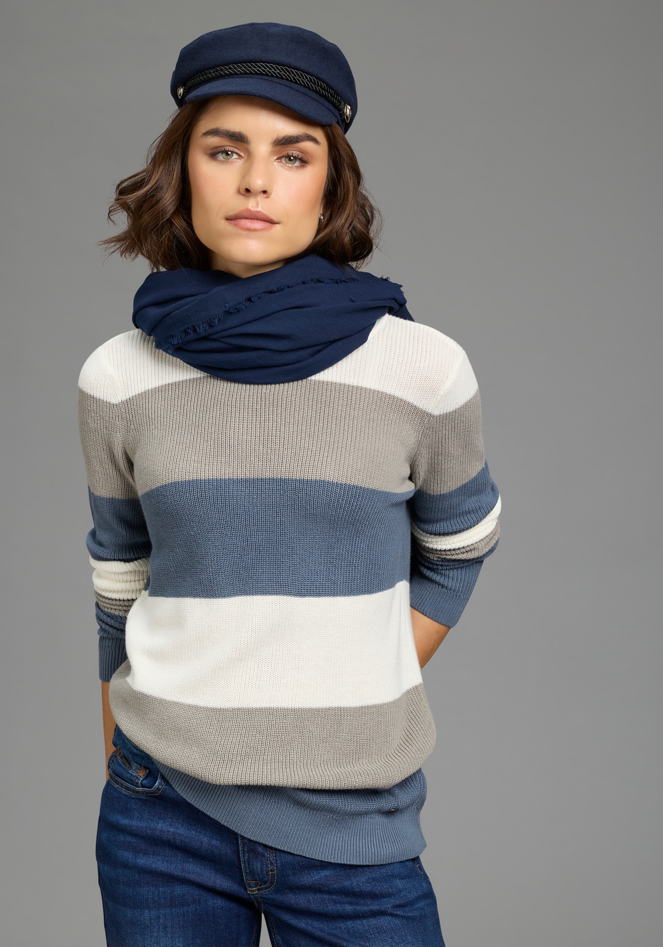 H.I.S Strickpullover in Streifenoptik mit Rundhalsausschnitt