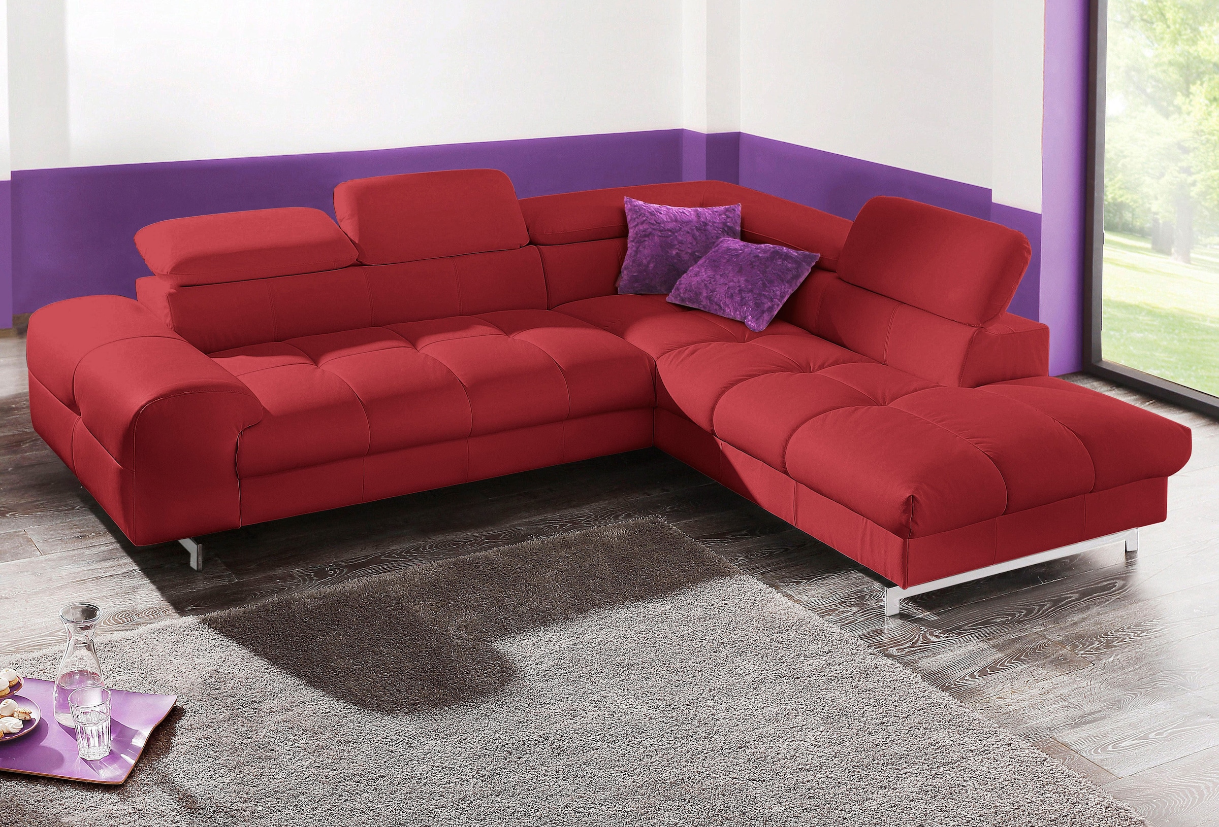 COTTA Ecksofa "Chef bequem, tolle Verarbeitungsdetails, Breite 262cm, L-Form" mit Kopfteilverstellung, edle Metallkufen, optional Schlaffunktion