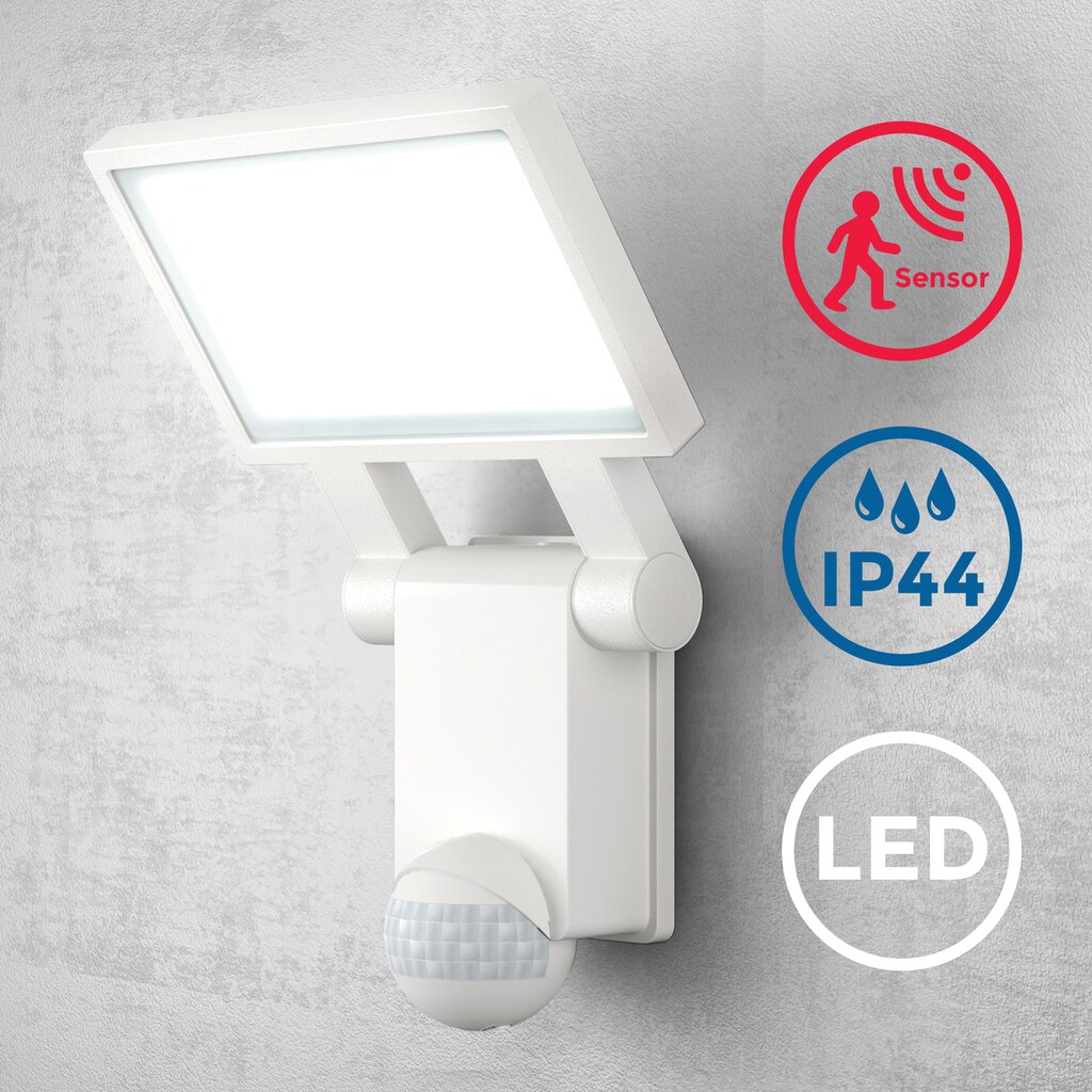 B.K.Licht LED Außen-Wandleuchte mit Bewegungssensor, inkl. LED-Platine, 20 Watt, 2.000lm, 4.000K, Sensor-Reichweite ca. 6-8 Meter, schwenkbar