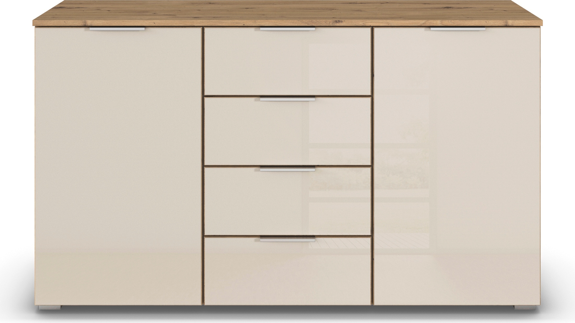 rauch Kommode "Sideboard Kombikommode Schubladenkommode AGORDO mit Glasfront", mit 4 Schubkästen und 2 Türen sowie Metal